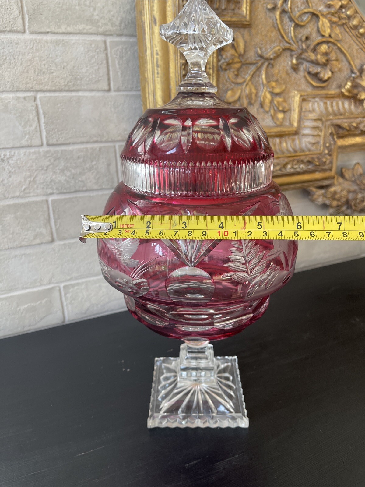 Bohemian Cranberry Crystal Czech candy box covered in Red double tail glass