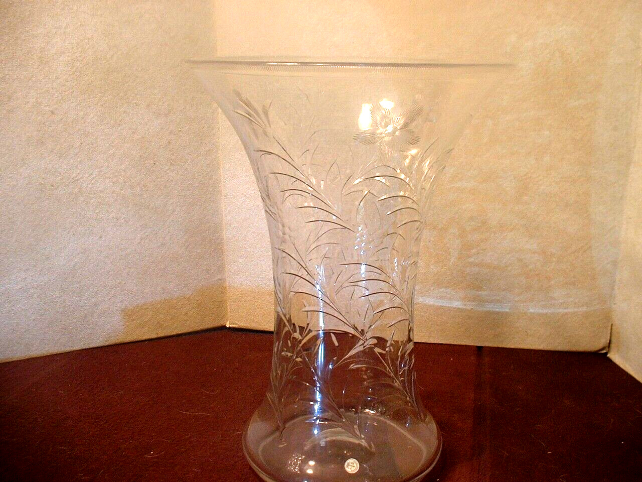 Large RARE Signed Dorflinger Wheel Cut Flower Vase with Original Label