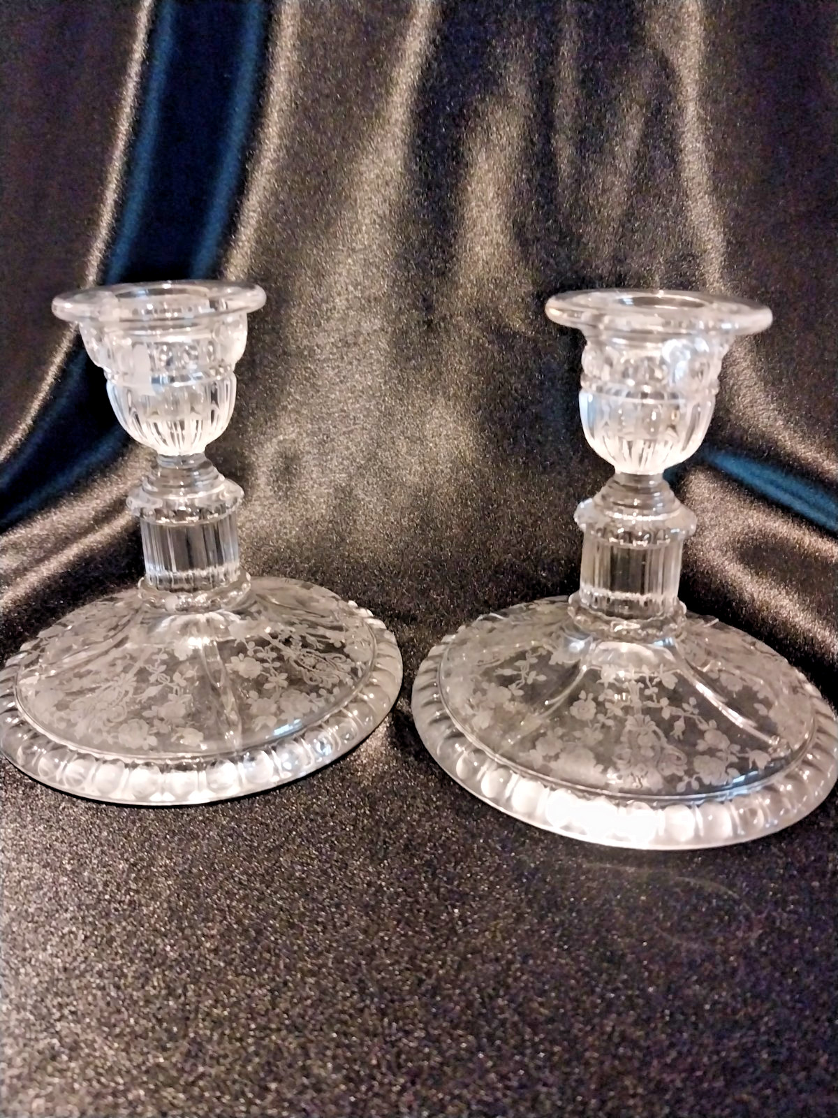 CAMBRIDGE ROSE POINT RARE #3500 RAM’S HEAD CANDLESTICKS
