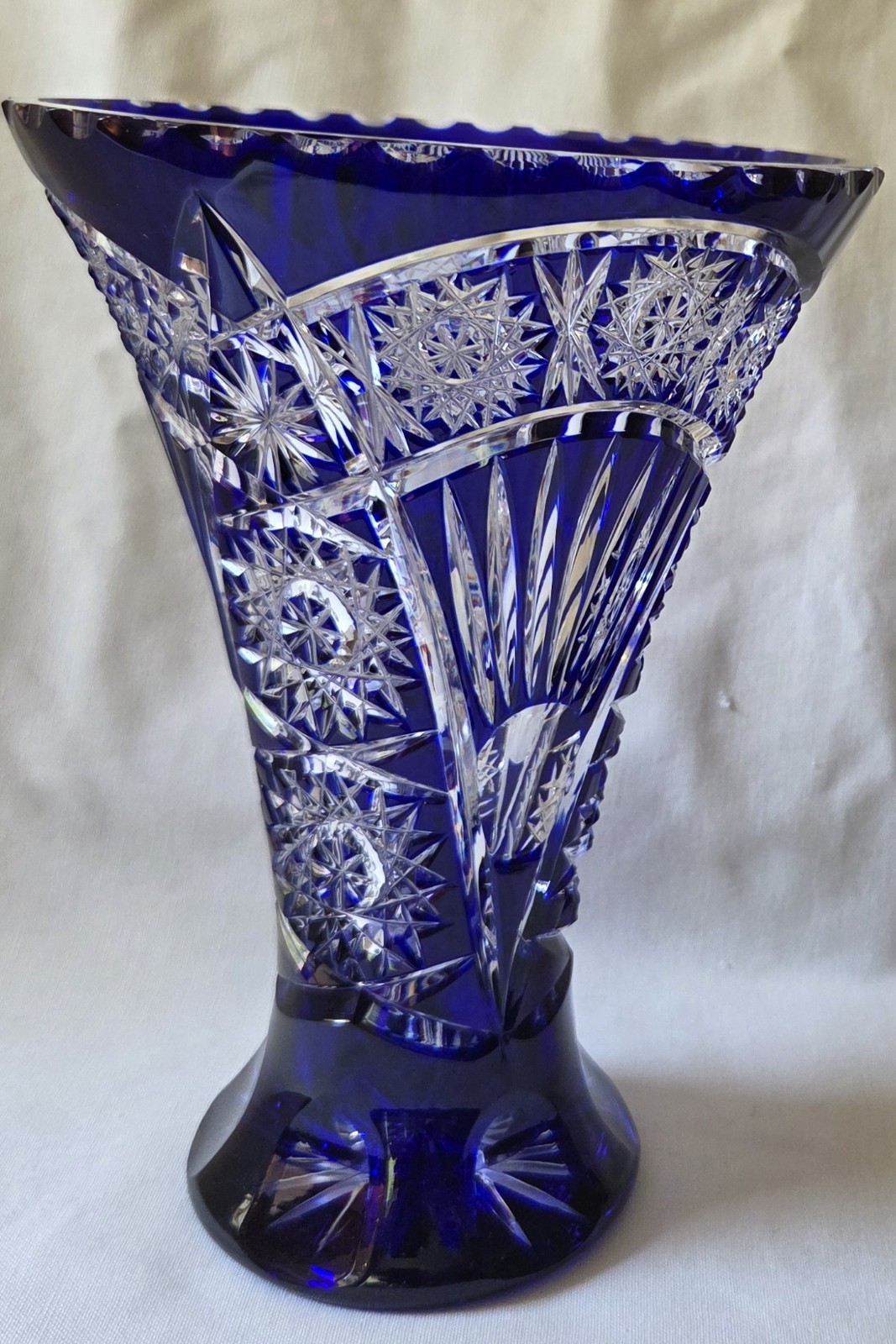 Cobalt Blue Cut to Clear Large 8 1/2-inch Glass Vase Nachtmann or Lausitzer (?)