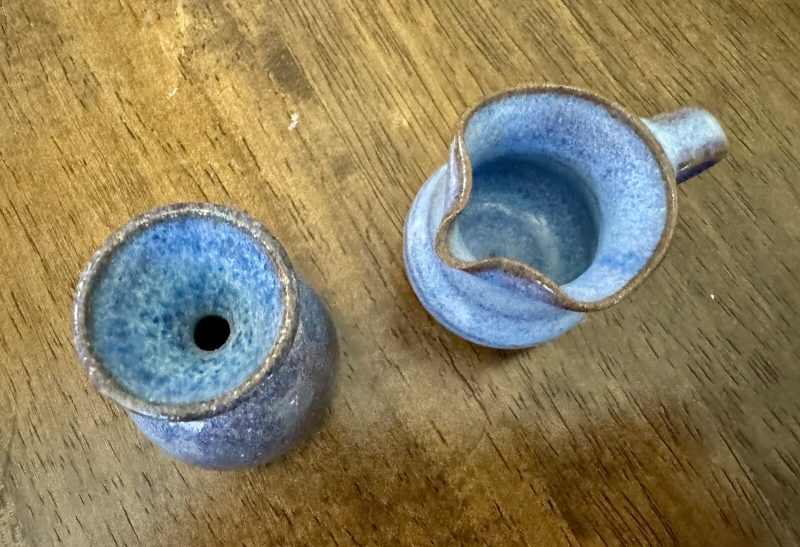 Studio Art Pottery Mini Speckled Brown Blue Stoneware Vintage Signed MCM 2.5”