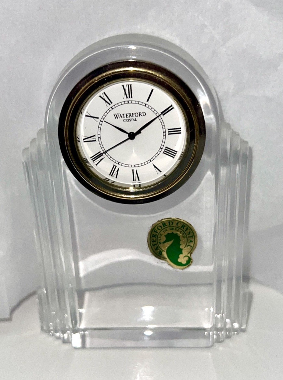 Waterford Crystal Desk Clock Small Classic Art Deco 4.5″ Needs Battery