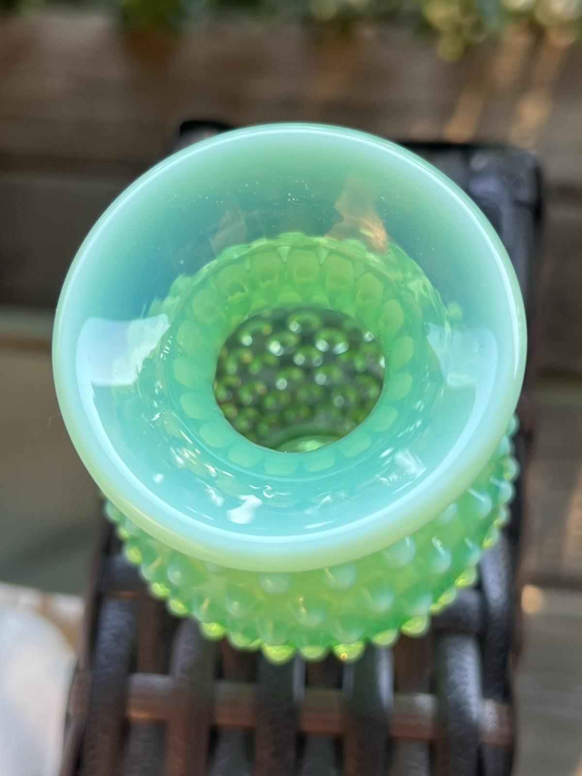 Vintage Fenton Uranium Hobnail Opalescent Green Glass Vase GLOWS
