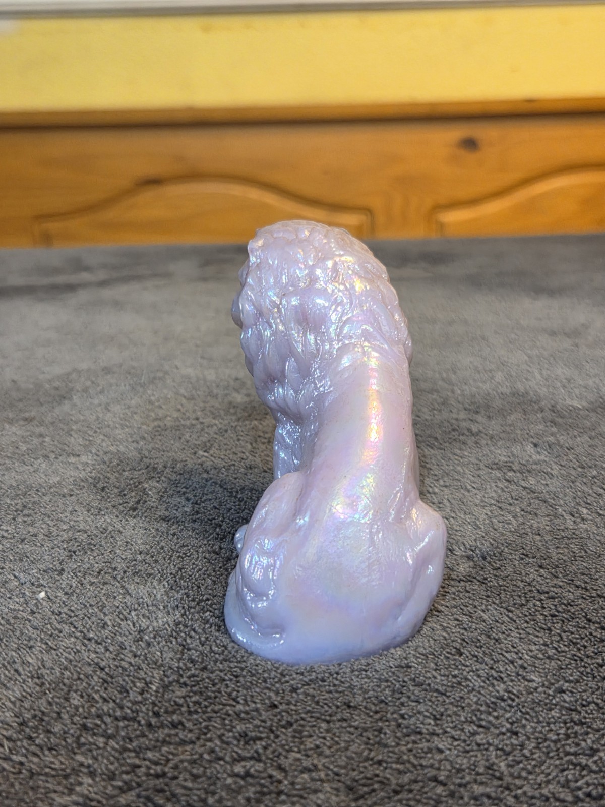 Purple Ceramic Lion Figurine Glossy Finish Art Pottery Decorative