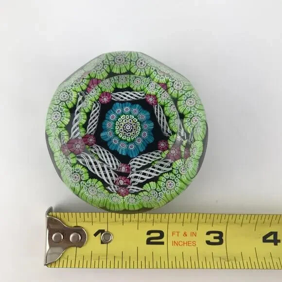 Perthshire 1972B Faceted Cushion Patterned Millefiori Latticinio Rod Paperweight