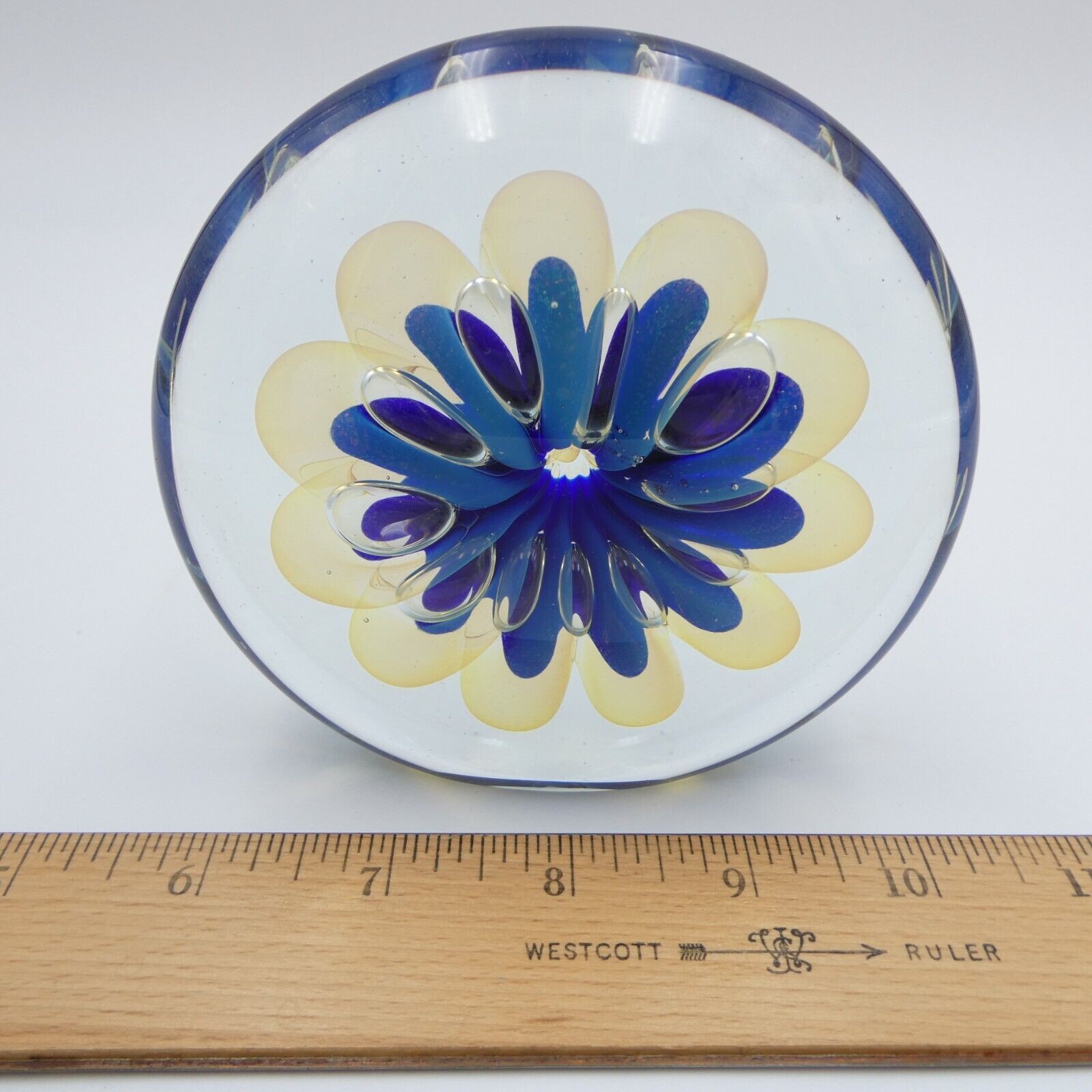 Eickholt Sea Anemone Paperweight Cobalt Hand Blown Dichroic Glass Signed 1997