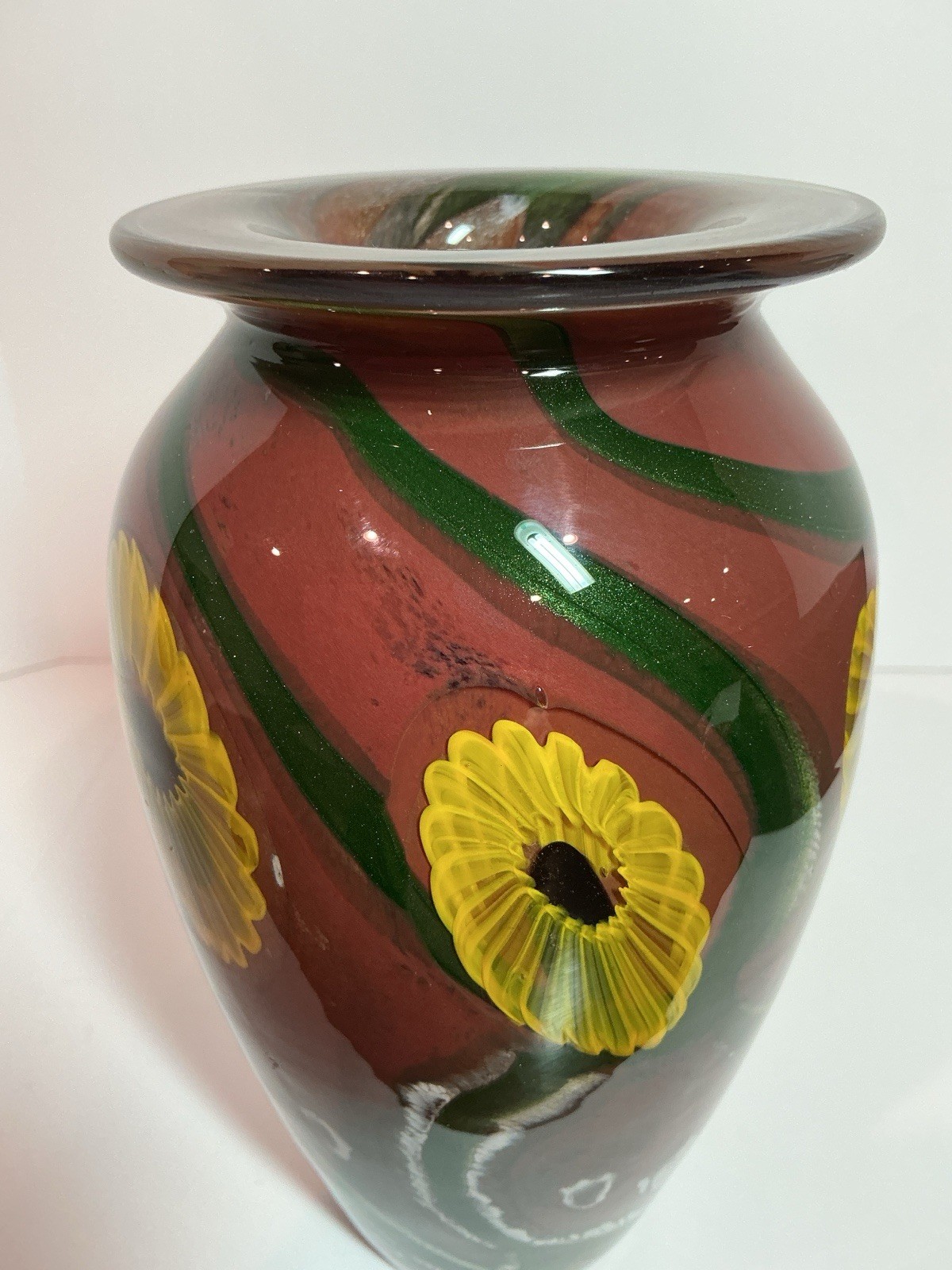 ROBERT EICKHOLT 2000 Hand Blown Art Glass SUNFLOWER Paperweight Vase Signed