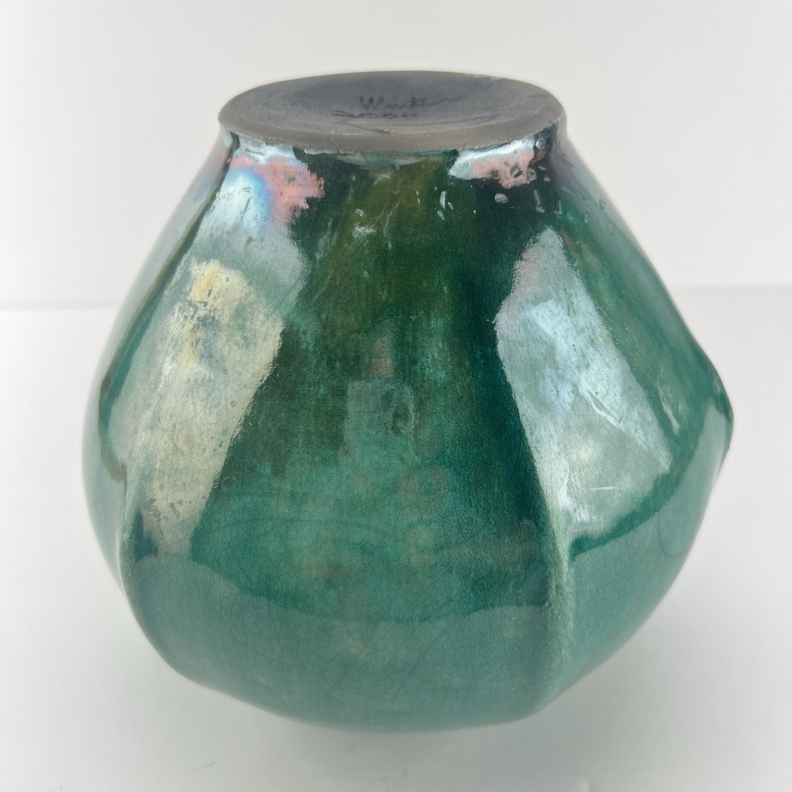 Vintage Joe Winter Raku Vase Teal Blue z3q