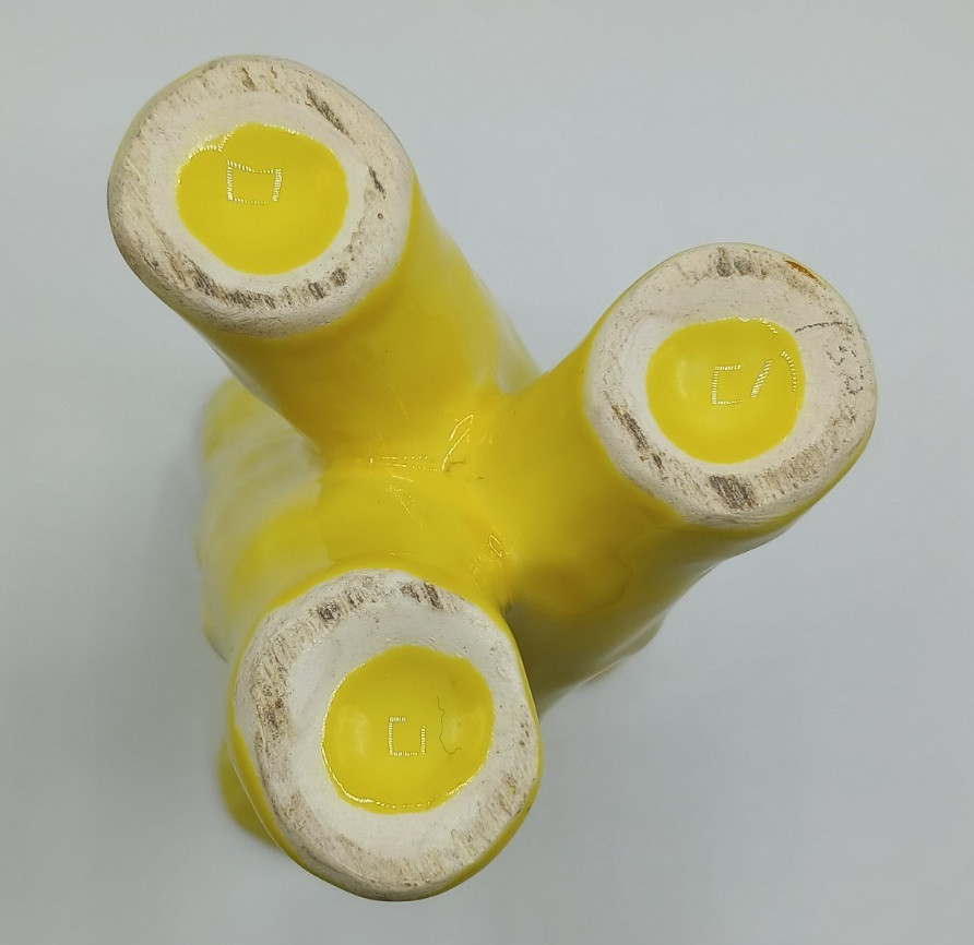 Vintage Camark Pottery Twisted Bamboo Triple Bud Vase Yellow