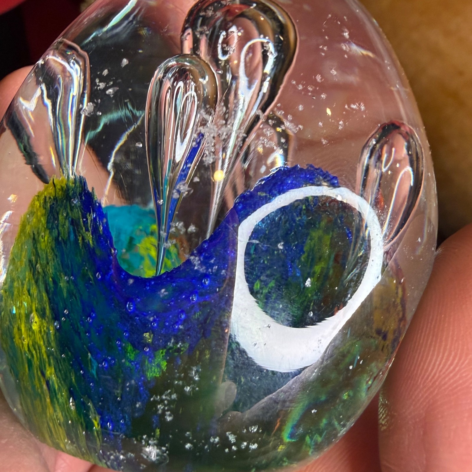 Vintage Multi-Color Controlled Bubbles Murano Style Glass Paperweight 13 oz