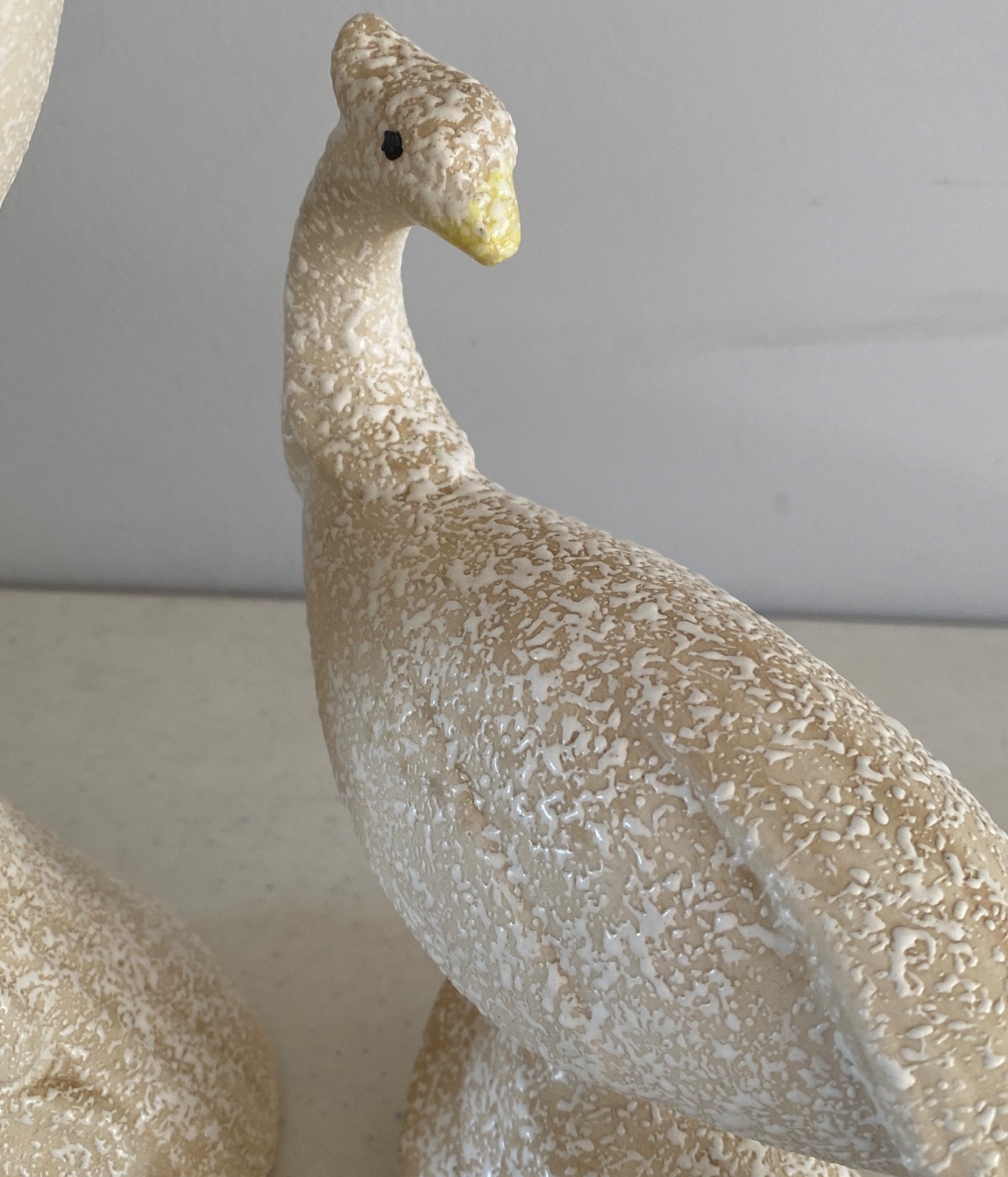 MCM Vintage Retro Peacock Off White Spatter Bird Figurines