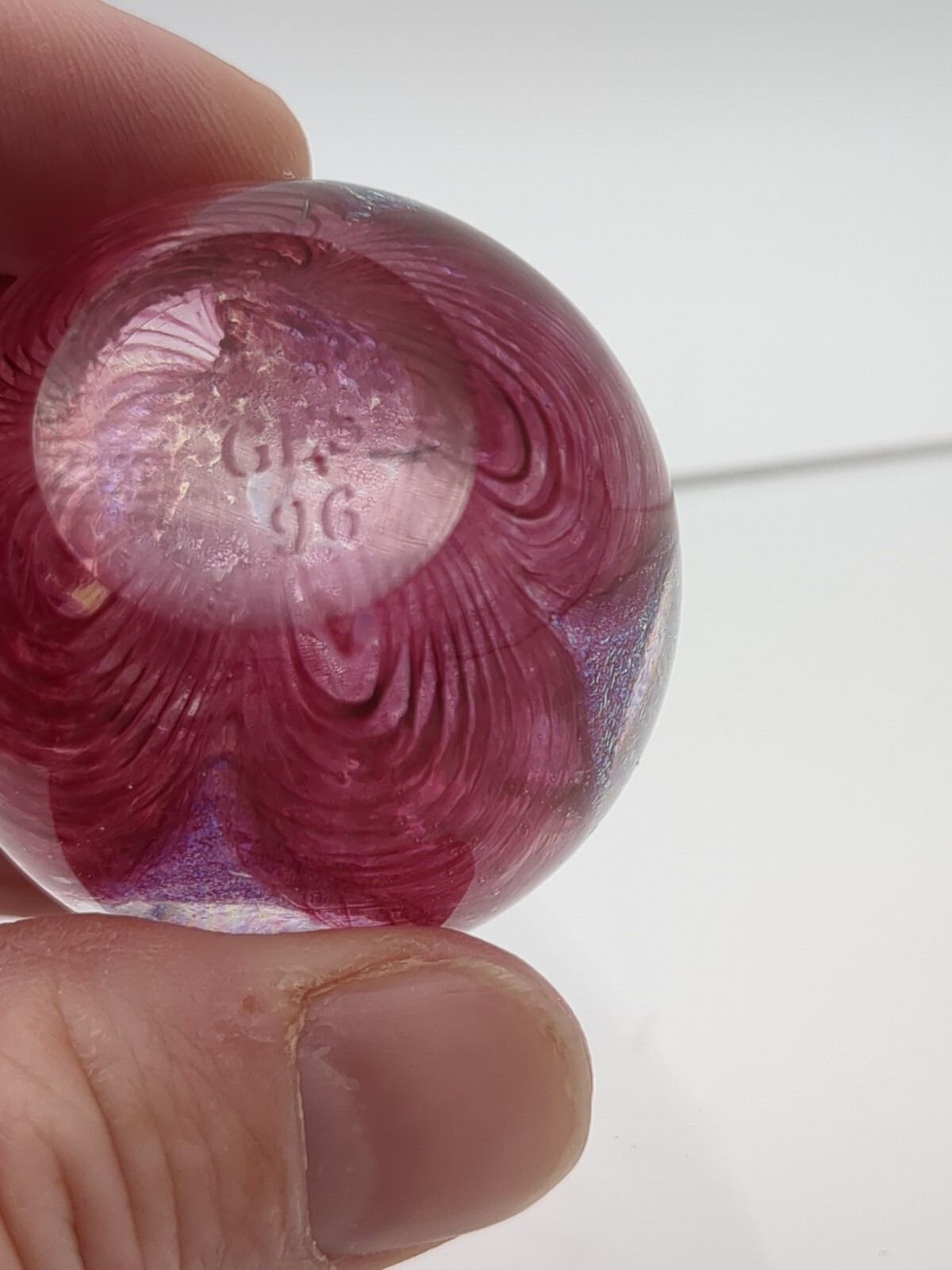 Glass Eye Studio GES 96 Pink Cranberry Passion Flower USA EGG Glass Paperweight