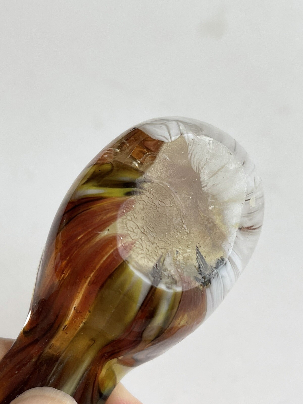 Murano Style Art Glass Robin Bird Figurine Paperweight Brown White Yellow
