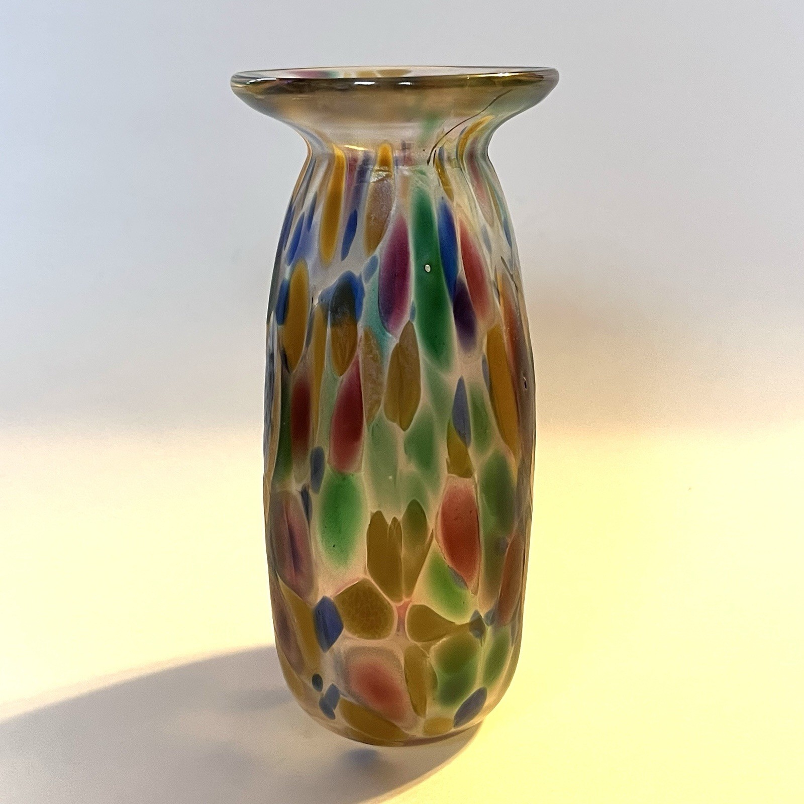 Signed Herb A. Thomas Vase Iridescent Art Glass with Millefiori Floral 5.25″