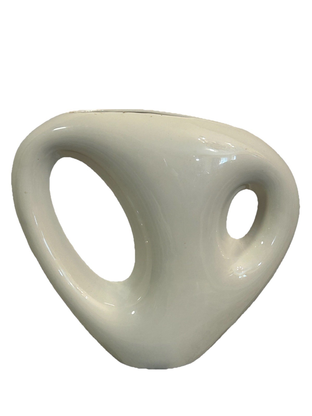 Haeger Retro Abstract White Vase 9″ Inches Tall x 9.5” Inches Across Holes Wide