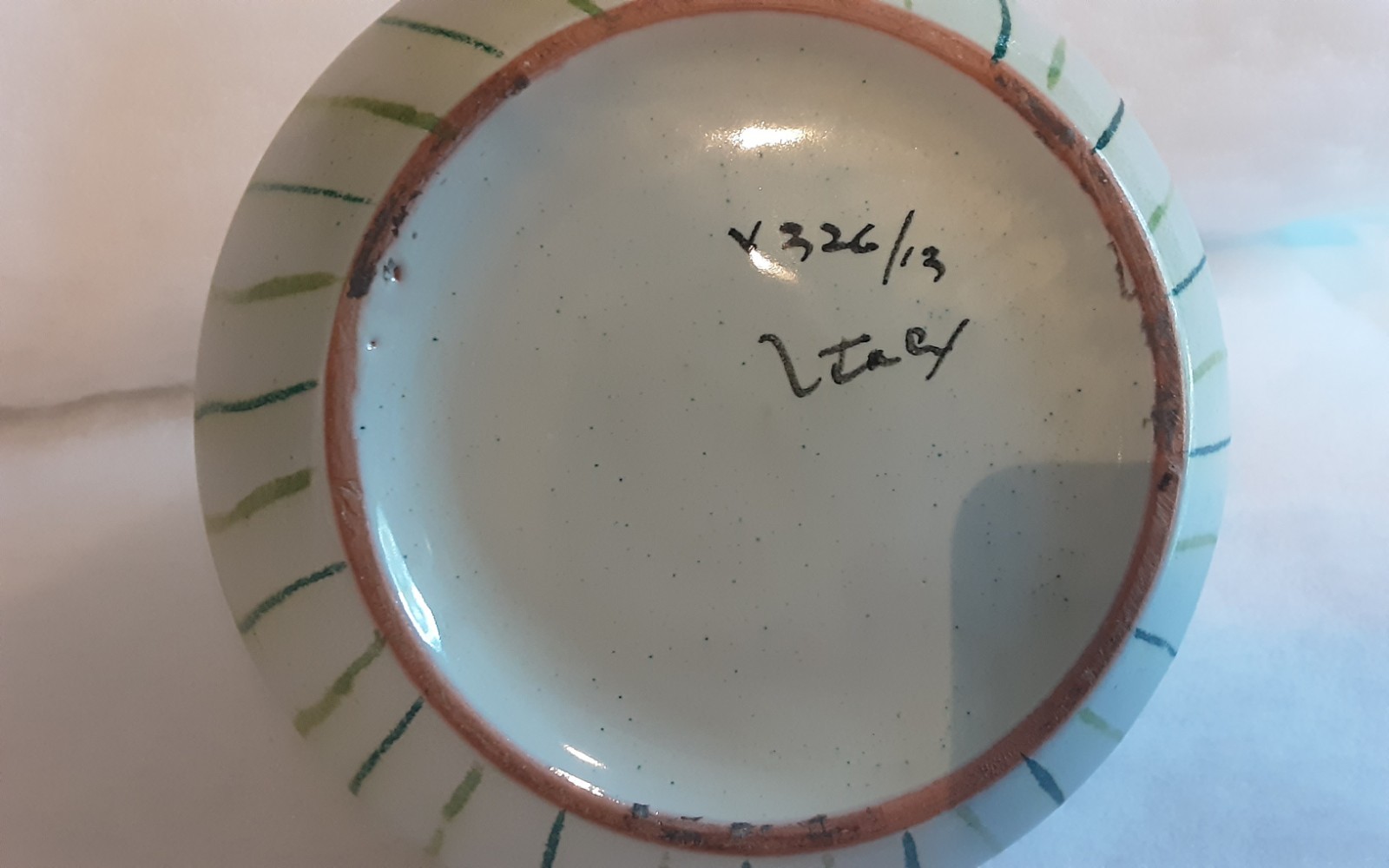 Mid Century Modern Ceramic Vase Made In Italy.4 Inches Tall.Shades Of Green