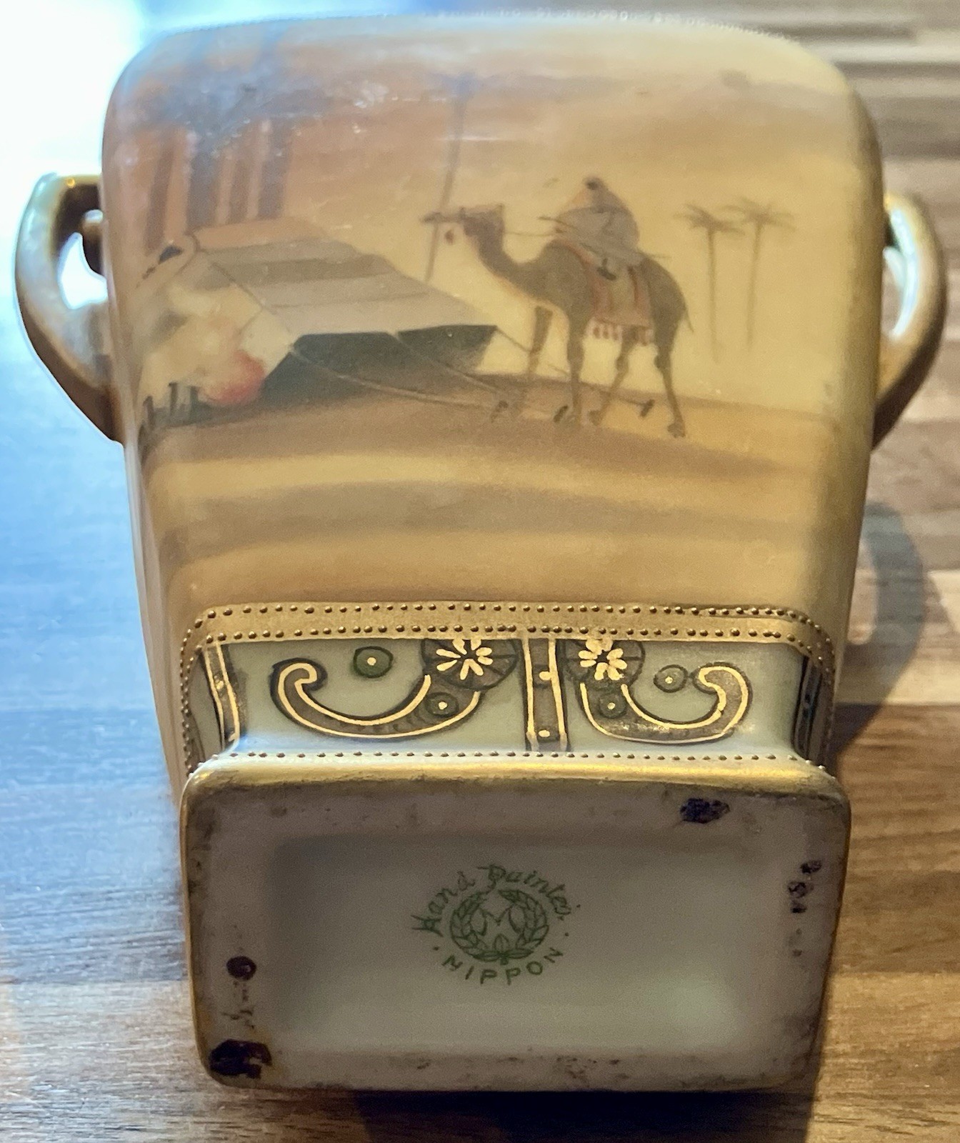 Vintage NIPPON Imperial Porcelain Moriage Scenic Egypt VASE Green Mark