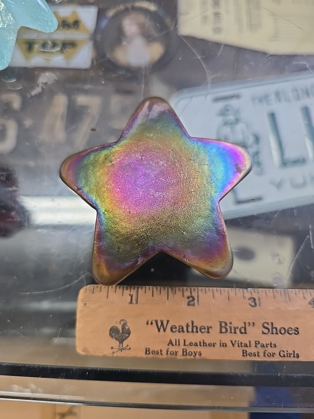 Robert Held Art Glass Star Paperweight Sculpture Iridescent Blue Signed 3″