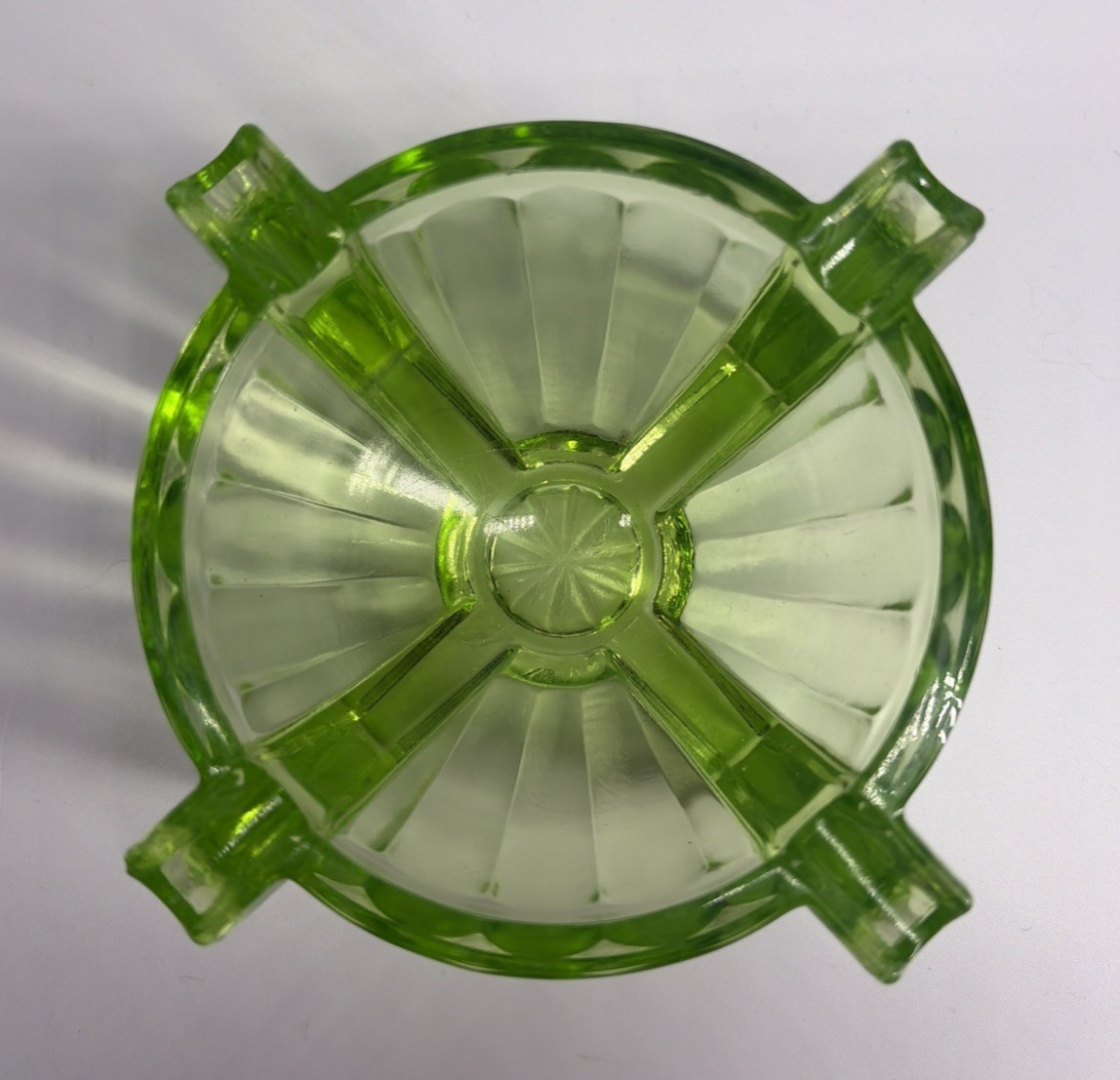 1930s Fry Vaseline Uranium Glass Quad‑Rest Ashtray Depression Glass UV Glow