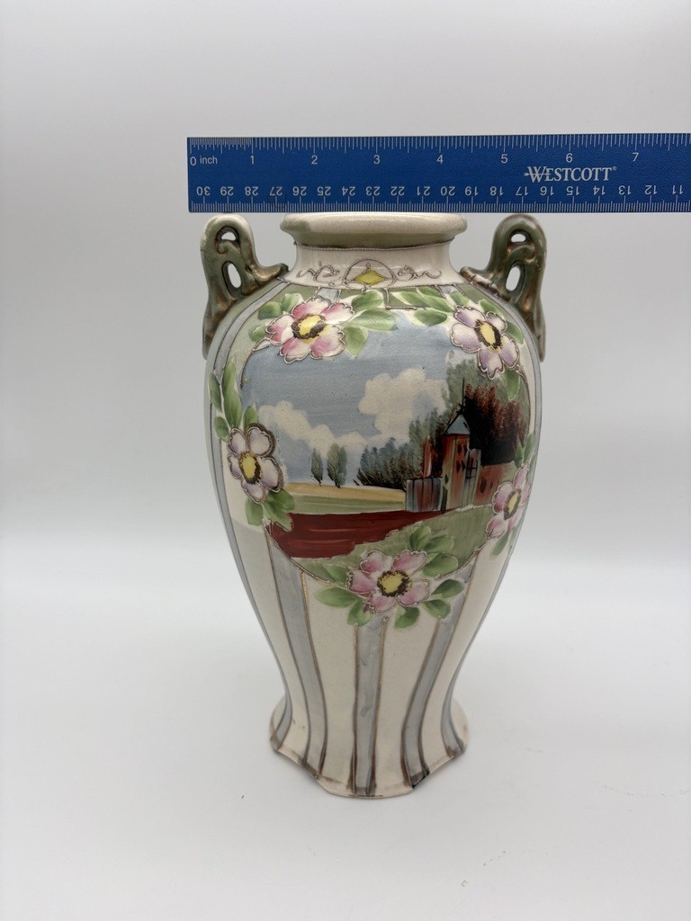 Antique Vase Hand Painted made in the late 1800’s pre 1921 Floral 10 1/4″ tall