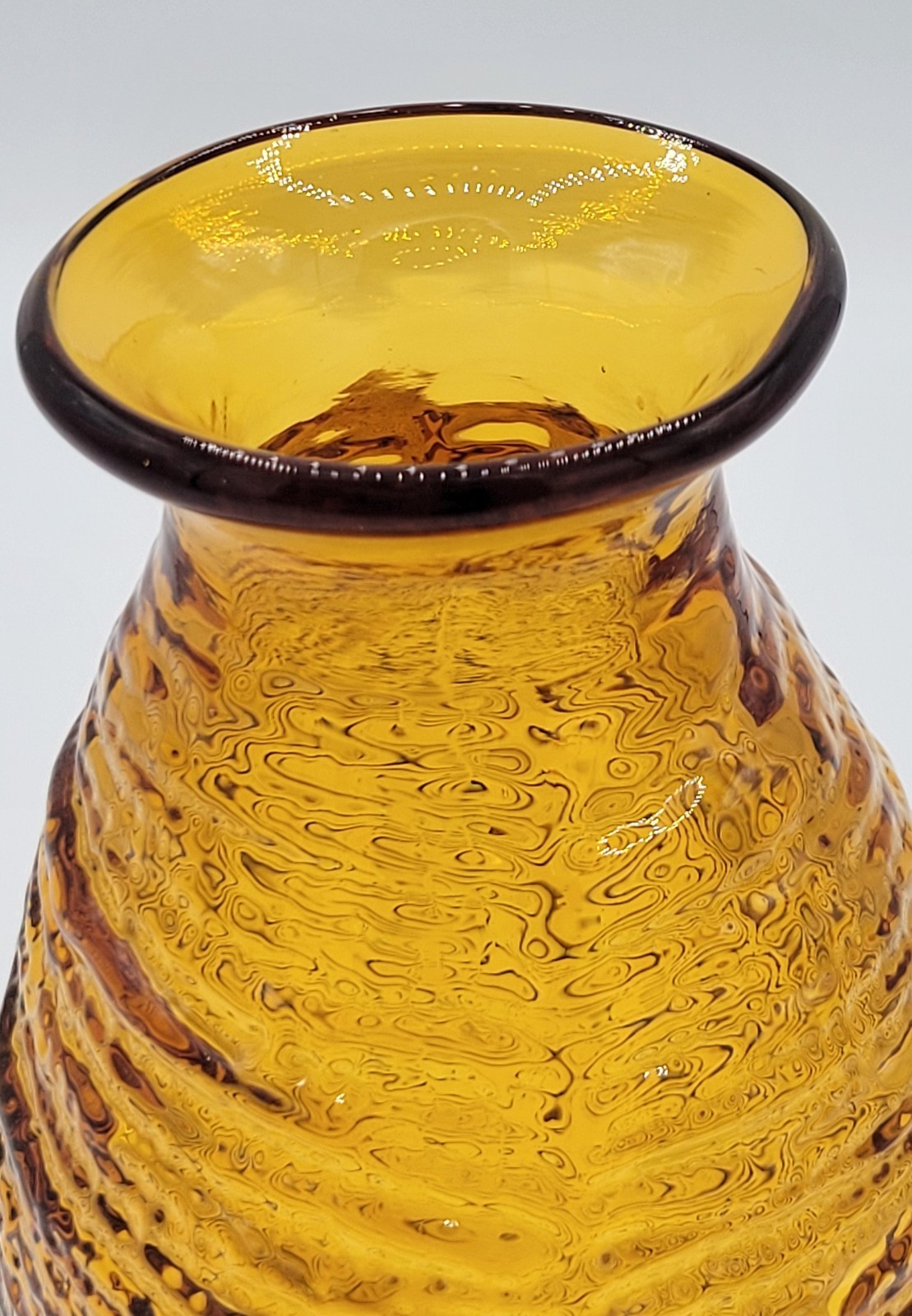 Blenko Strata Small Amber Textured Art Glass Vase 2135S 7.25″ Hand Blown MCM USA