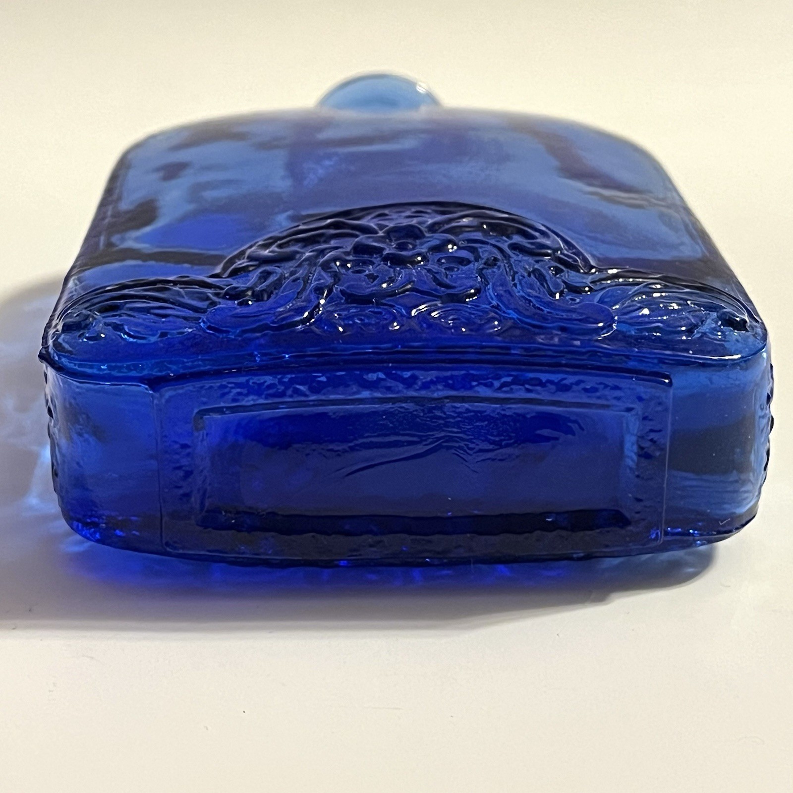 Vidrios de Levante Floral Embossed Cobalt Blue Recycled Glass Bottle SPAIN 5.5”H