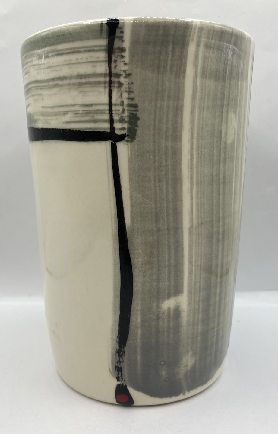 Michael Kifer Studio Post Modern Contemporary Art Pottery Vase Black Grey Red 7”