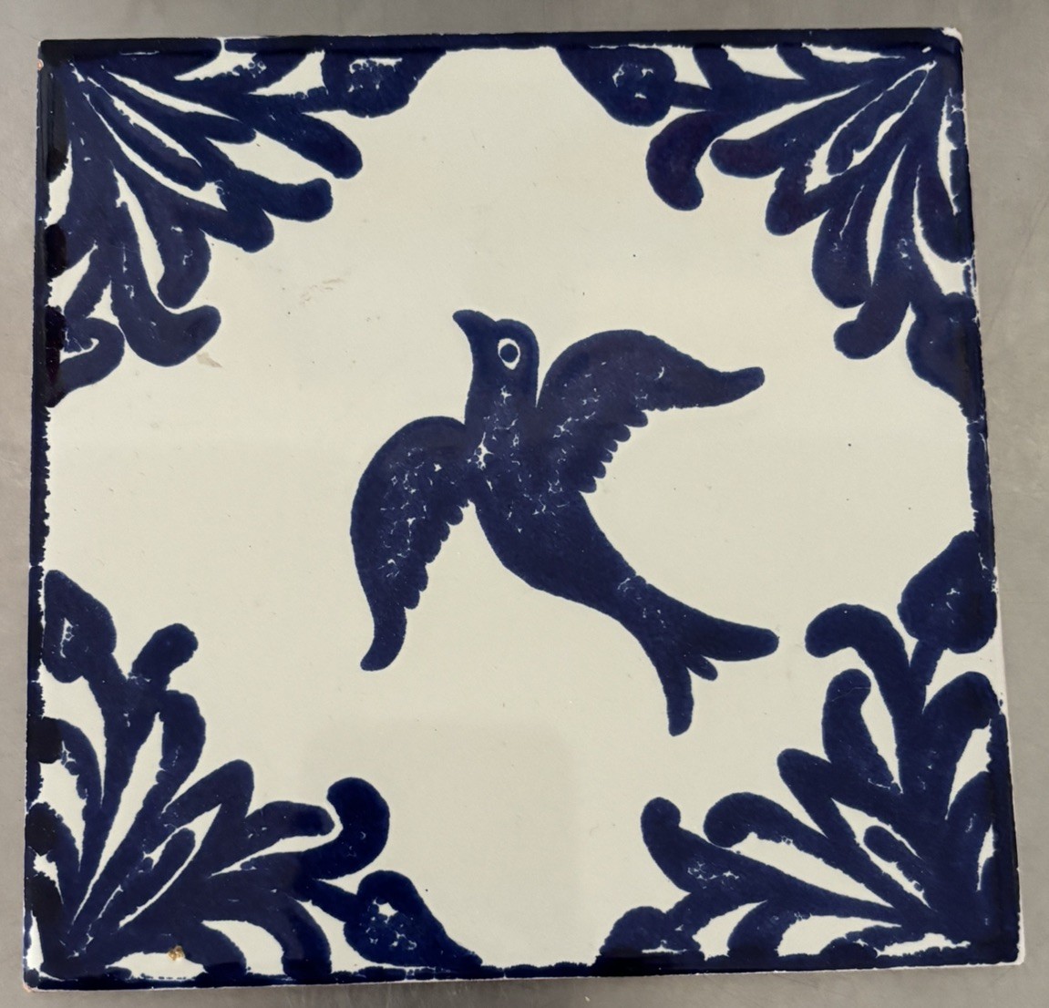 Lot of 4 Vntg Granada Spain Ceramic Tiles Doves & Flowers 5-7/8” Blue & White