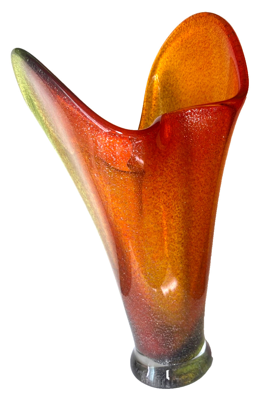 Sahara Vase Mihai Topescu Murano Style Flared Red Yellow Green 17″