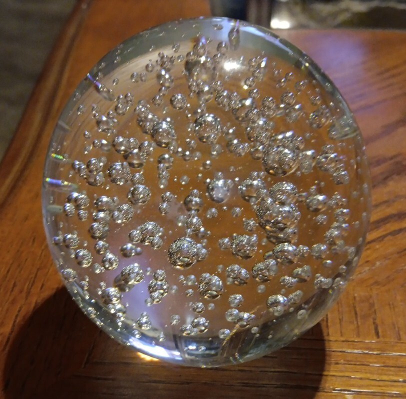 Vintage Clear Art Glass Paper Weight With Controlled Bubbles 2lb 5oz/3.5″