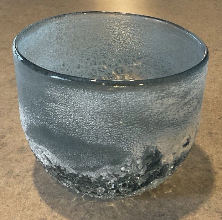 STUDIO ART GLASS :: 4 1/4” OCEAN INSPIRED BOWL VASE Sandcast Textured Frosted