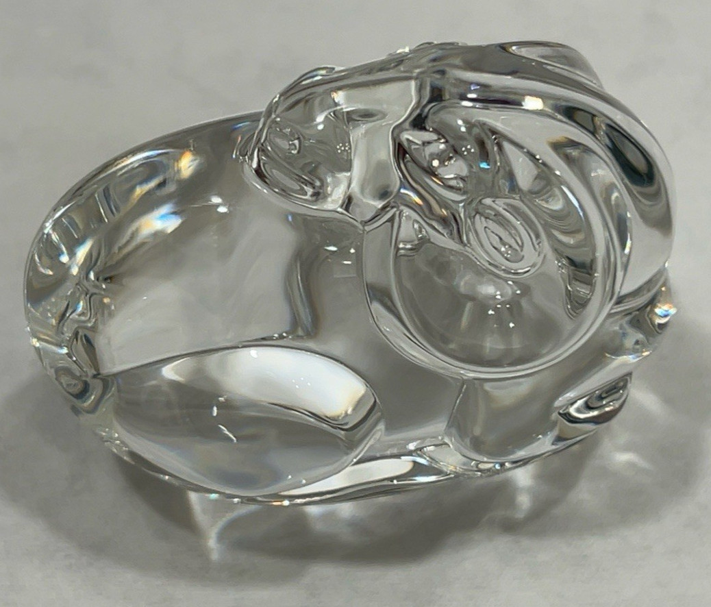 Signed Steuben Crystal Ram Hand Cooler Paperweight Art Glass #5575 w/ Box