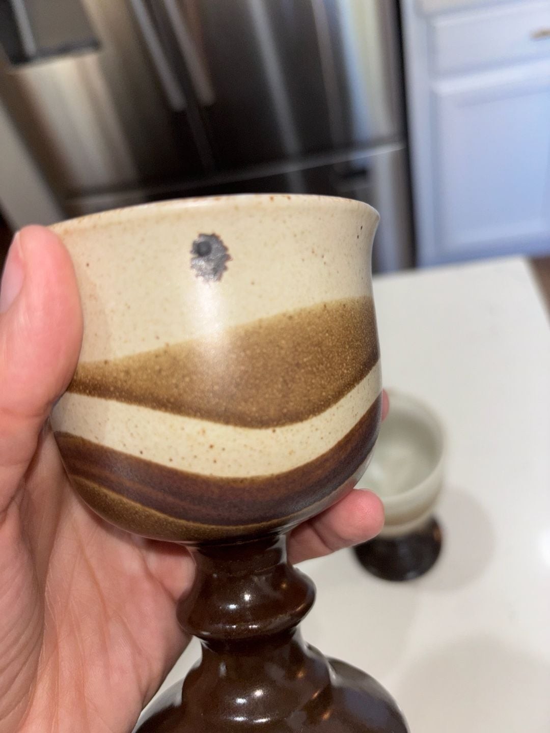 Vintage Otagiri Stoneware Goblets Brown and Cream Swirl 5.5” Set of 3