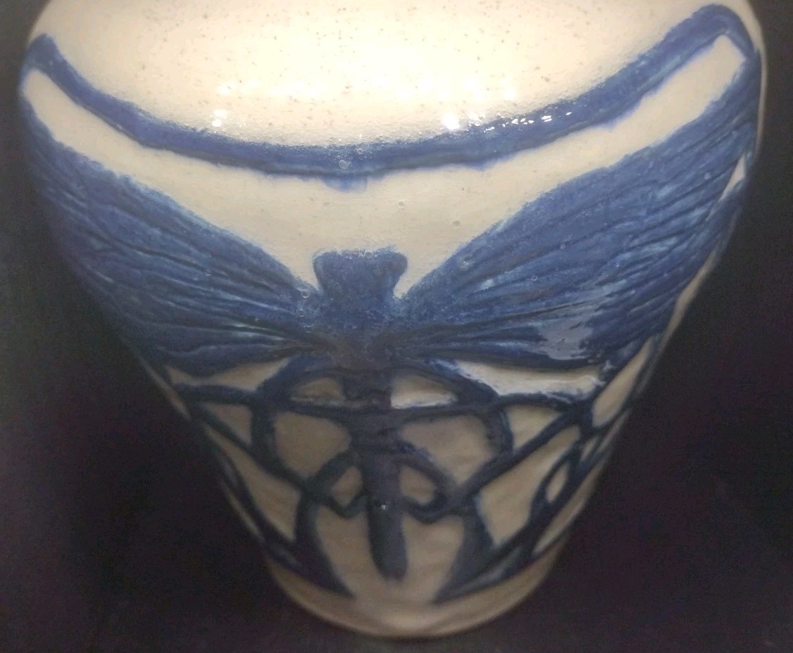 Studio Art Pottery Arts and Crafts Style Dragonfly 8″ Tall signed Michaela 07