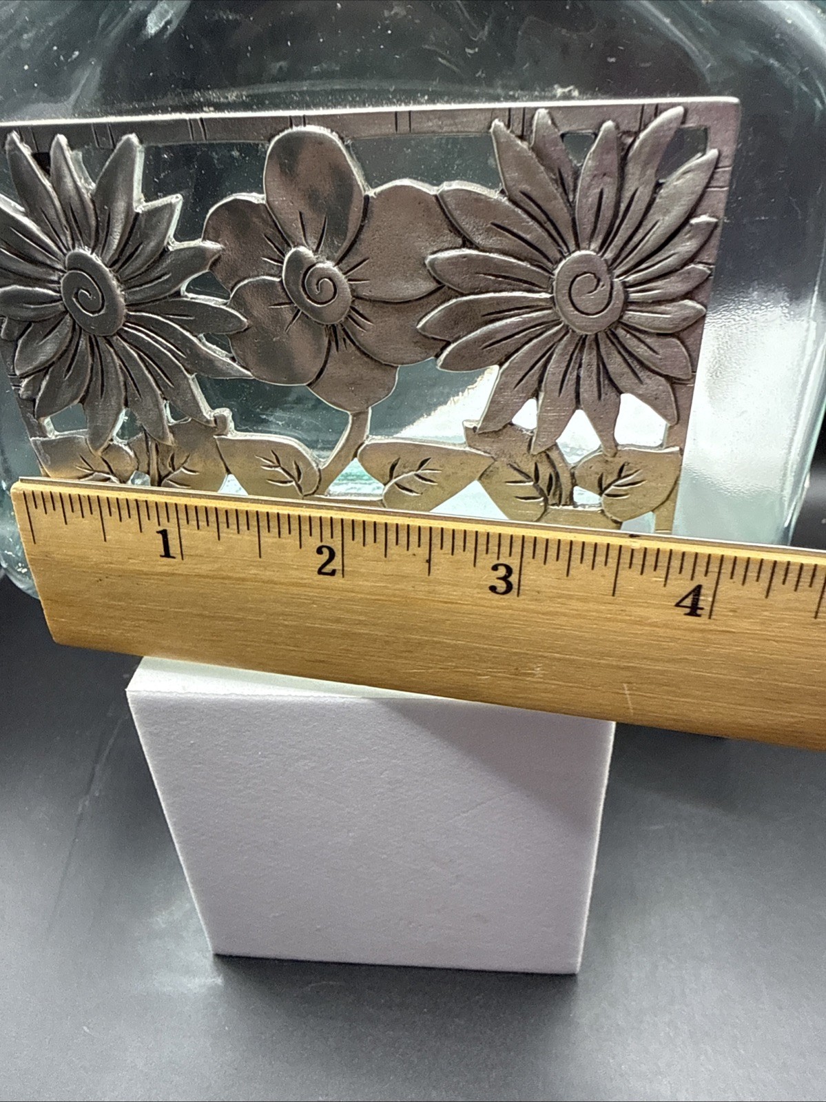 7 Inch Glass Bottle Made Italy Aluminum Appliqué