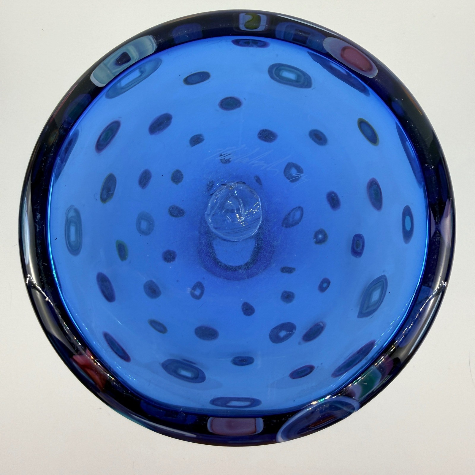 Signed Studio Art Glass Cobalt Blue Murrine Vase Millefiori Cane 1994