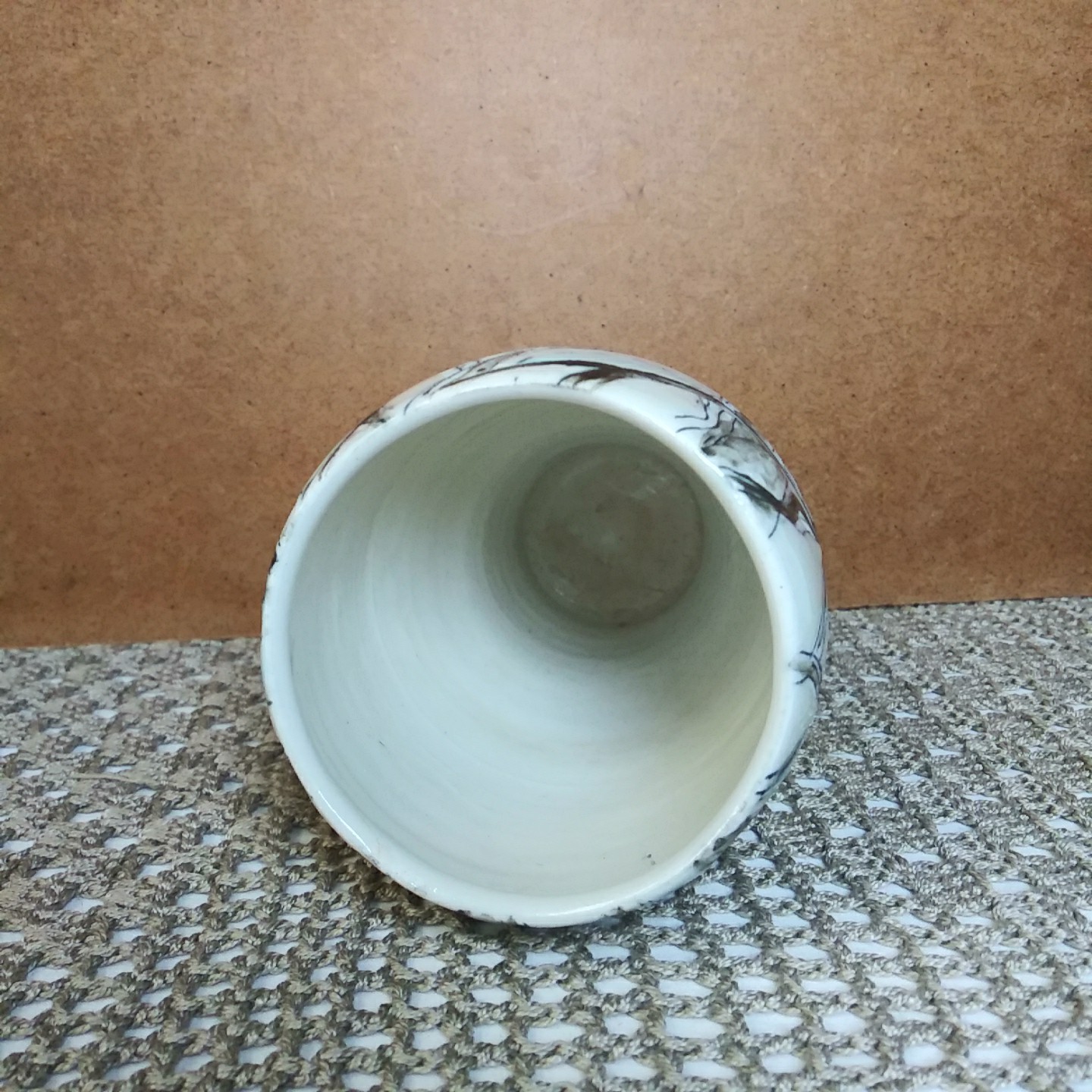 Handmade Vase 5″ Modern Deco Trees Hand Painted White Black Blue Matte