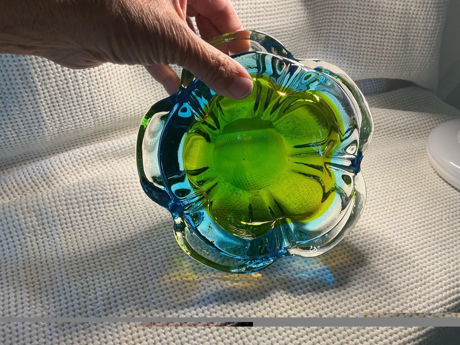 Murano Sommerso Blue Green Yellow Ashtray Flower Shape Bowl Italian Art Glass