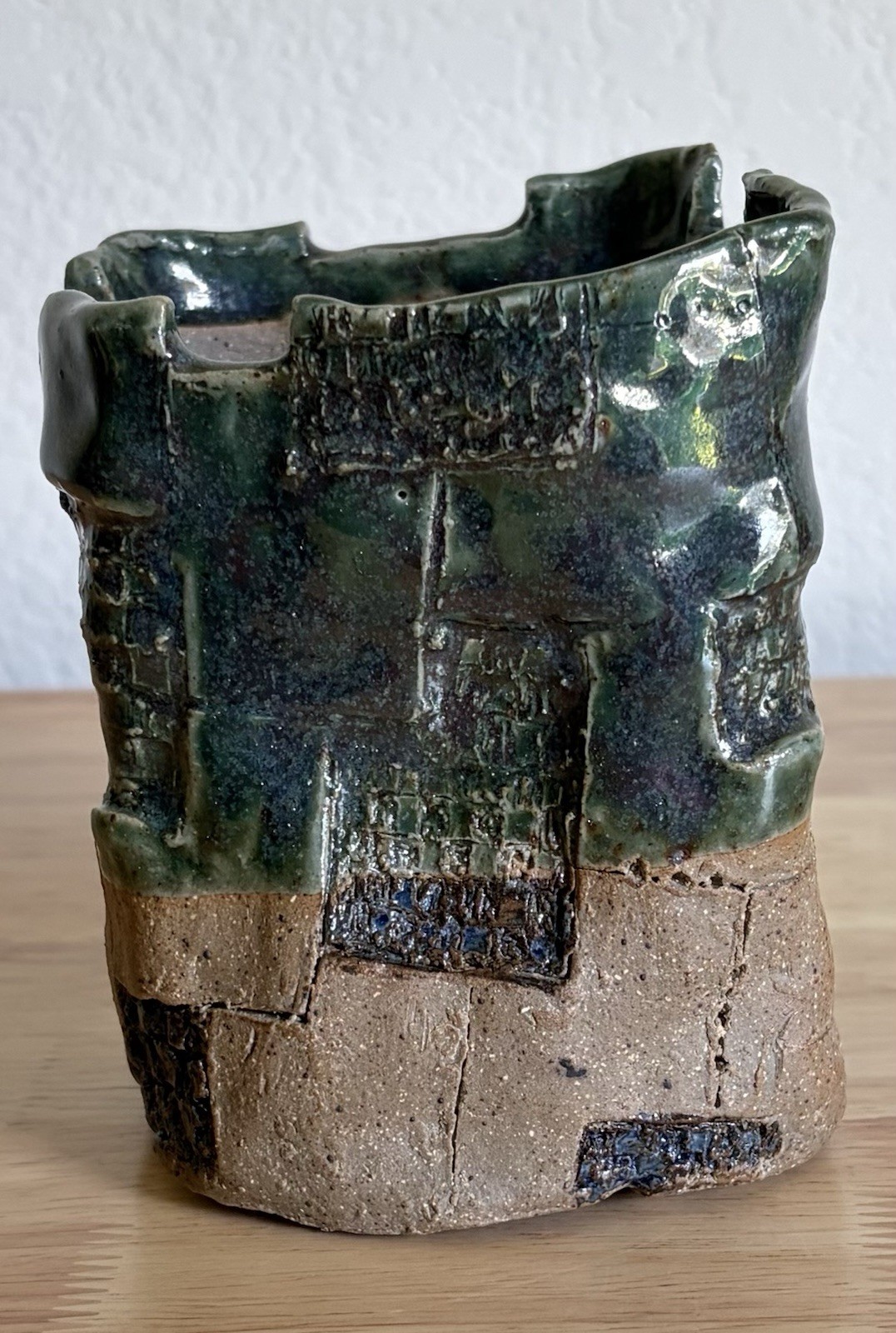 Brutalist Style Studio Pottery Abstract Textured Sculptural Vase Signed Art