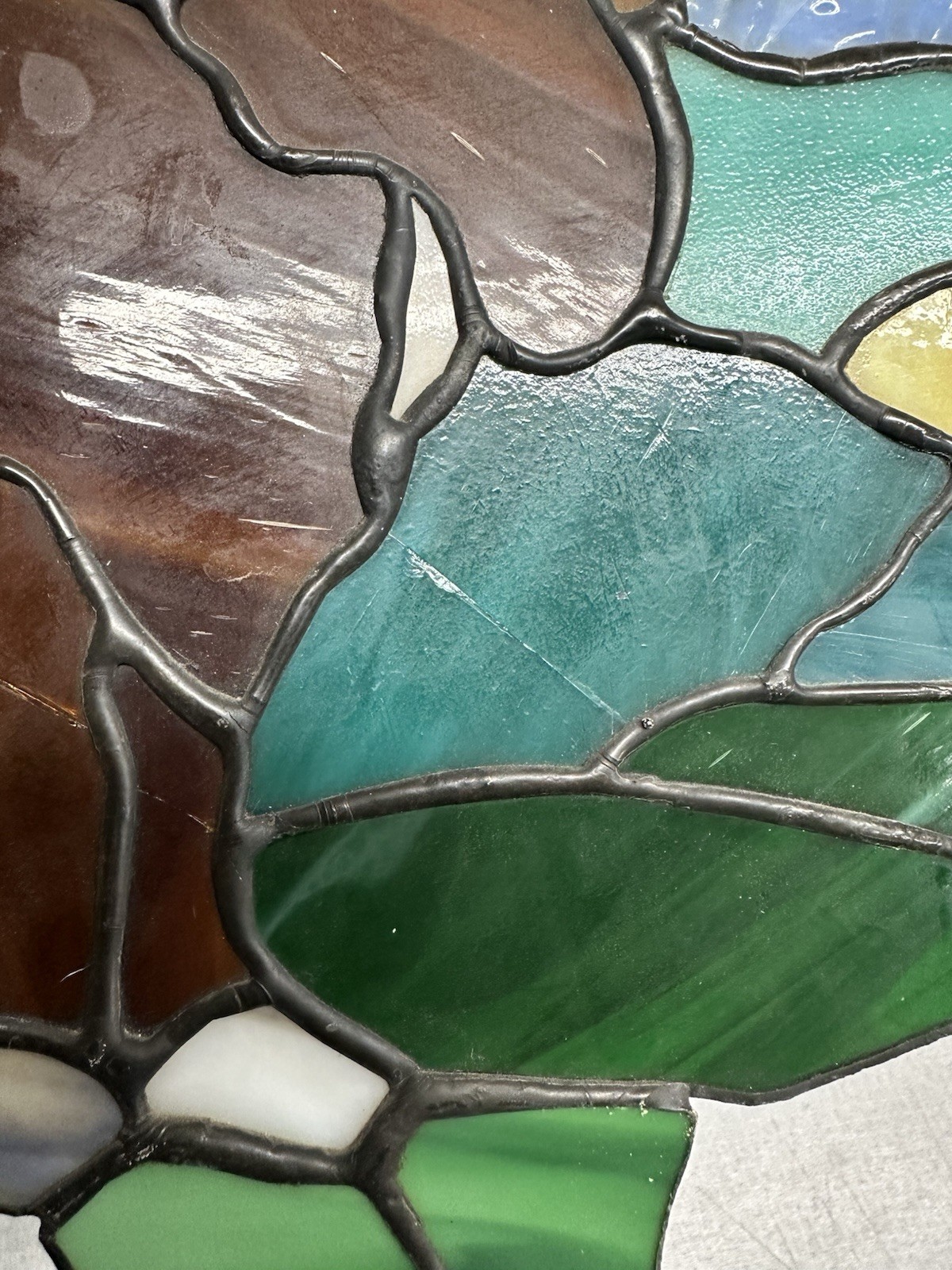 Stained Glass Artwork w/Majestic Moose Standing in Forest 11″ x 9″ Green Brown