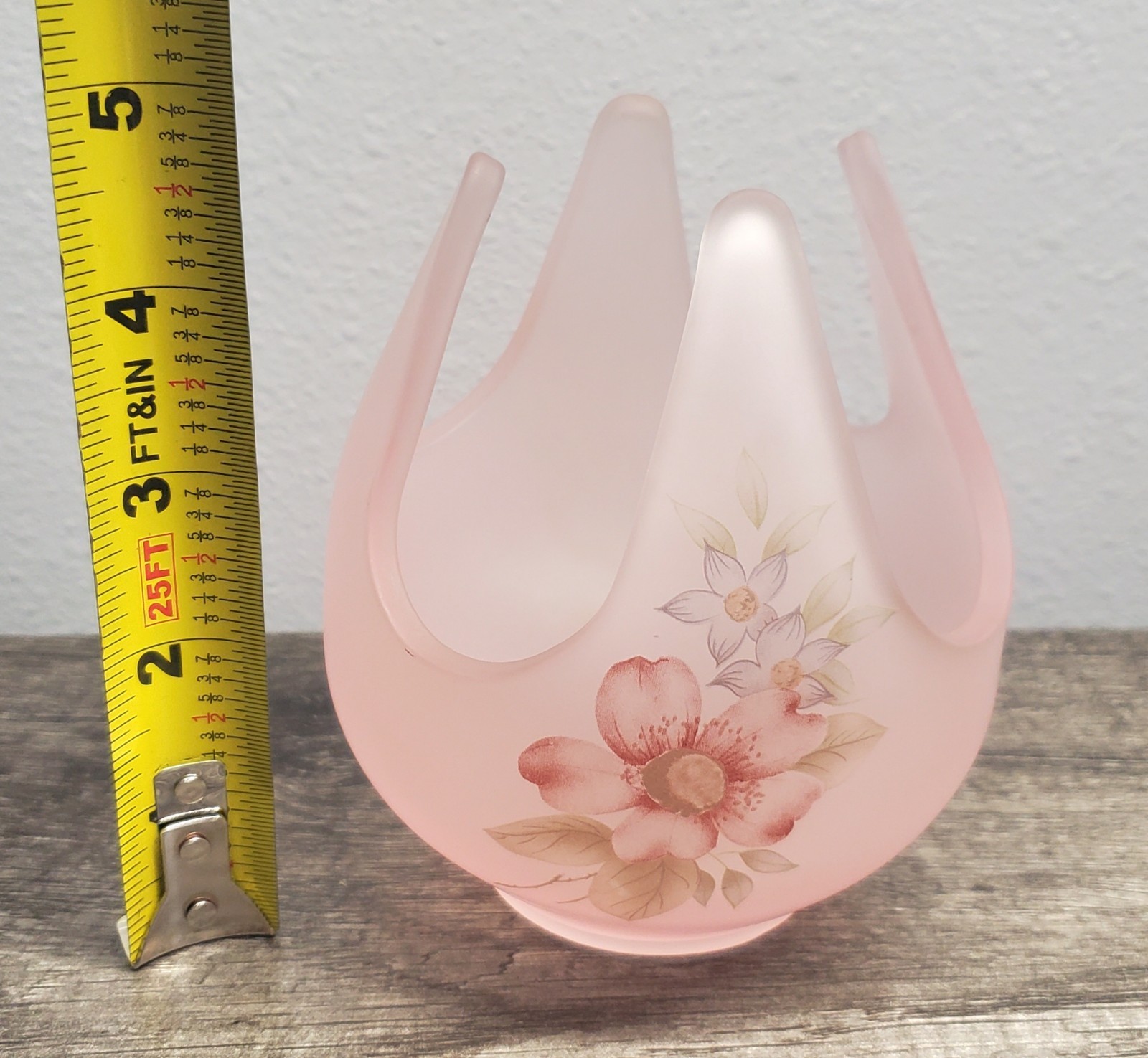 Vintage Viking Glass Flower Tree Crystal Satin Pink Patio Lite Candle Holder EUC