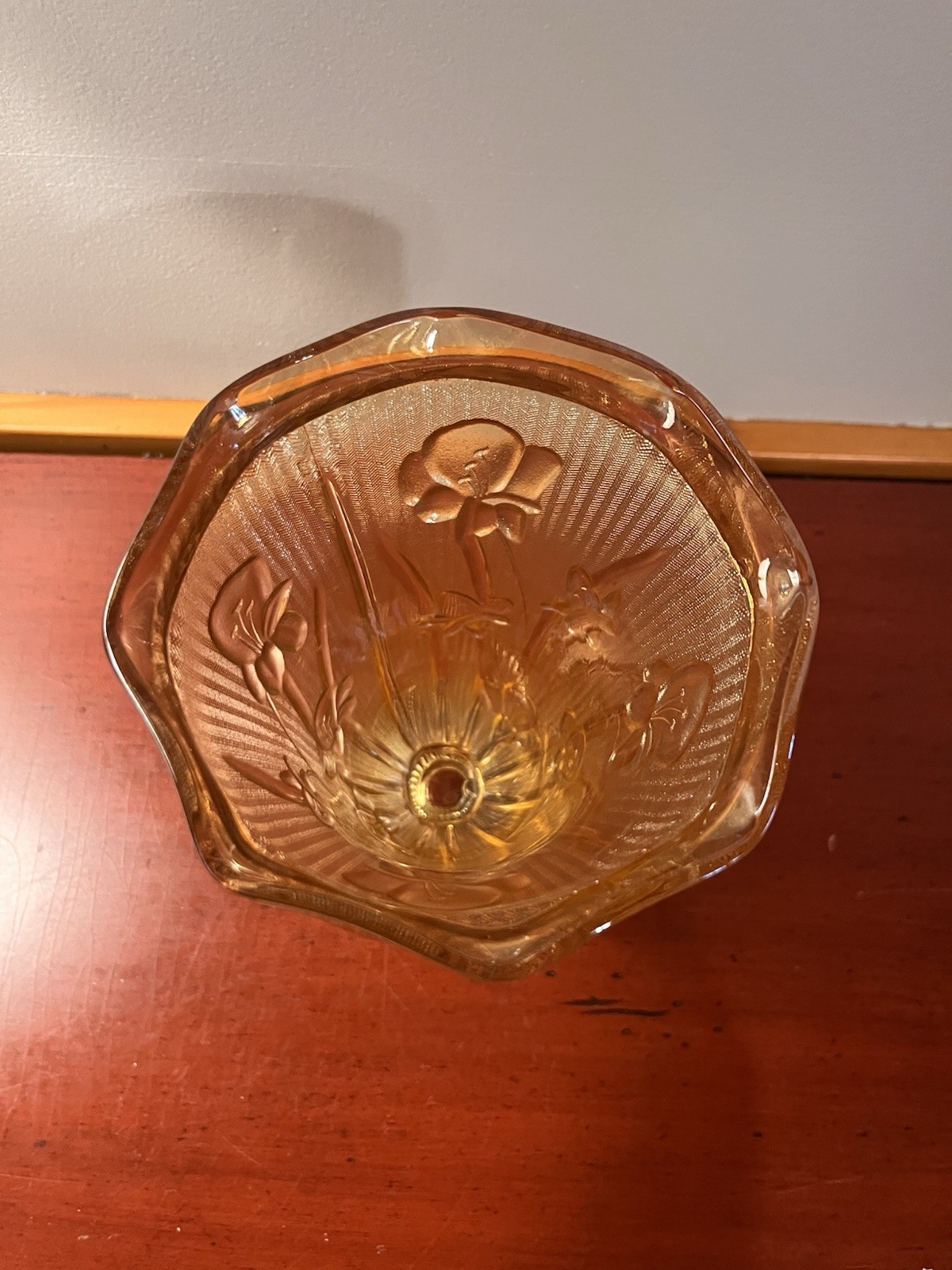 Vintage Jeannette Glass “Iris and Herringbone” pattern carnival glass vase