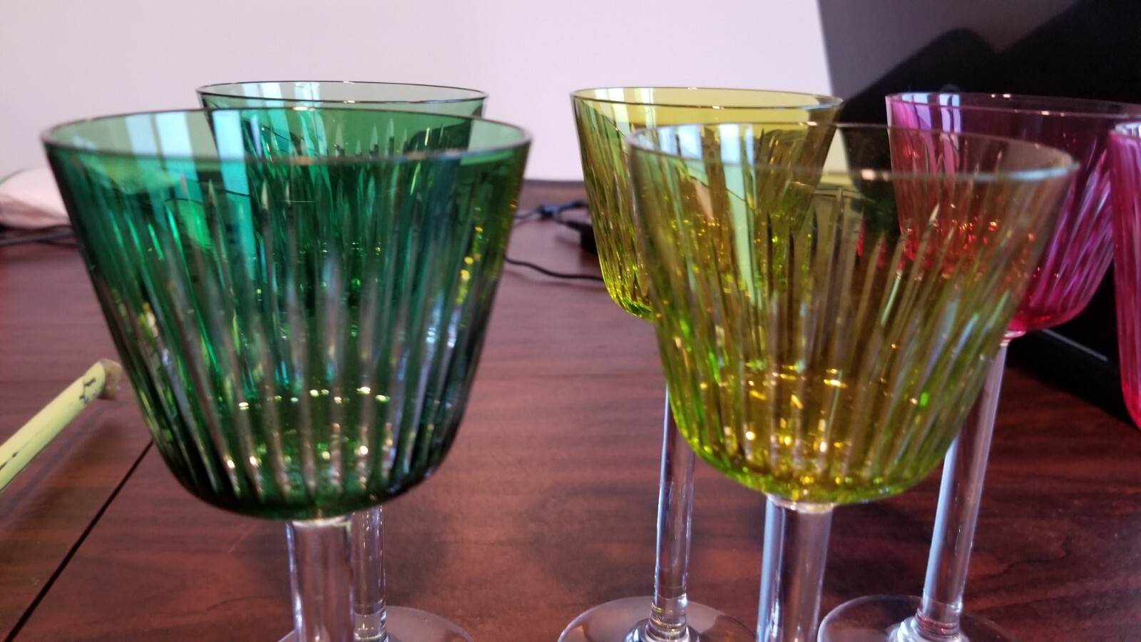 set of 6 BACCARAT France ORLEANS (CUT) colored wine glasses MINT 7 1/2 in high