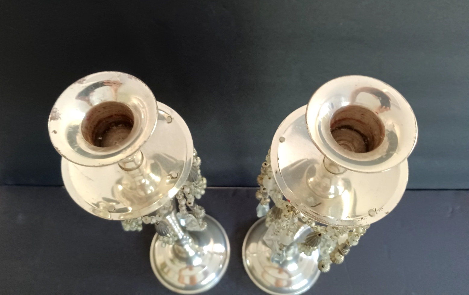 Nordstrom Candlestick Holders Hanging Crystal Prism Set of 2 Hollywood Regency