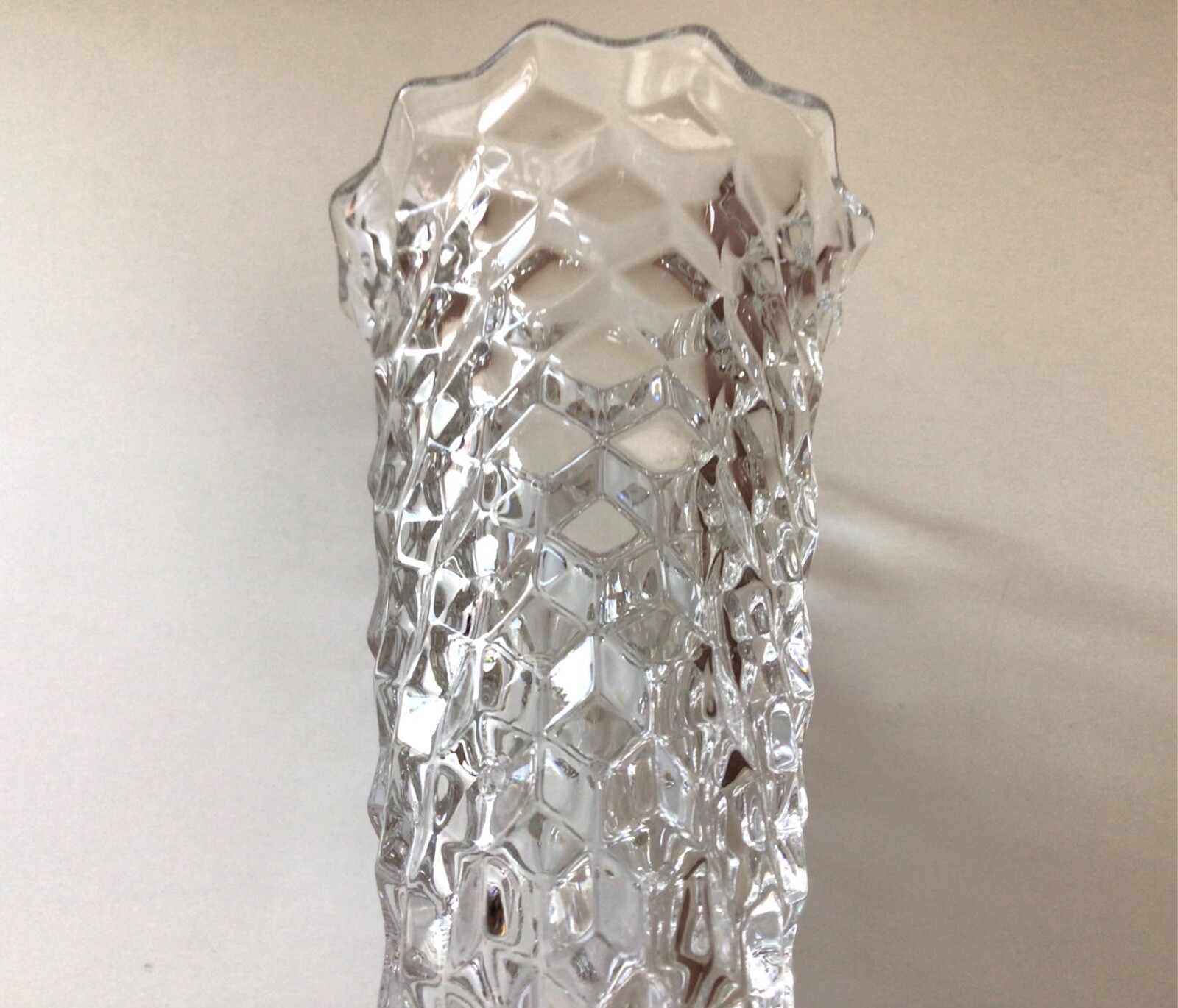 Fostoria Authentic American Clear Glass Cube Hexagon Footed Flared Bud Vase 6″