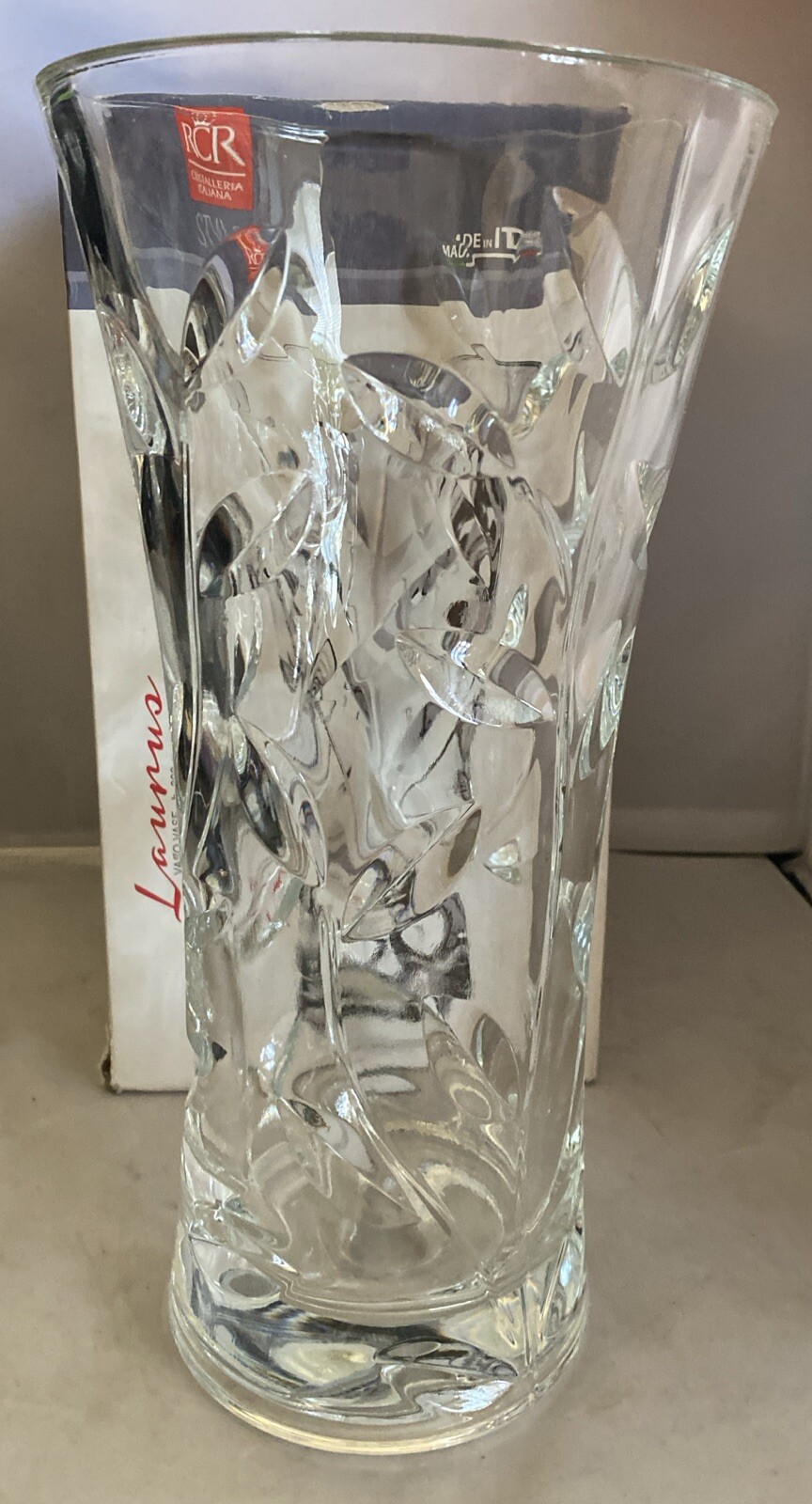 RCR Italian Crystal Laurus Vaso Vase Centrepiece Flowers Gift Twisted 25cm