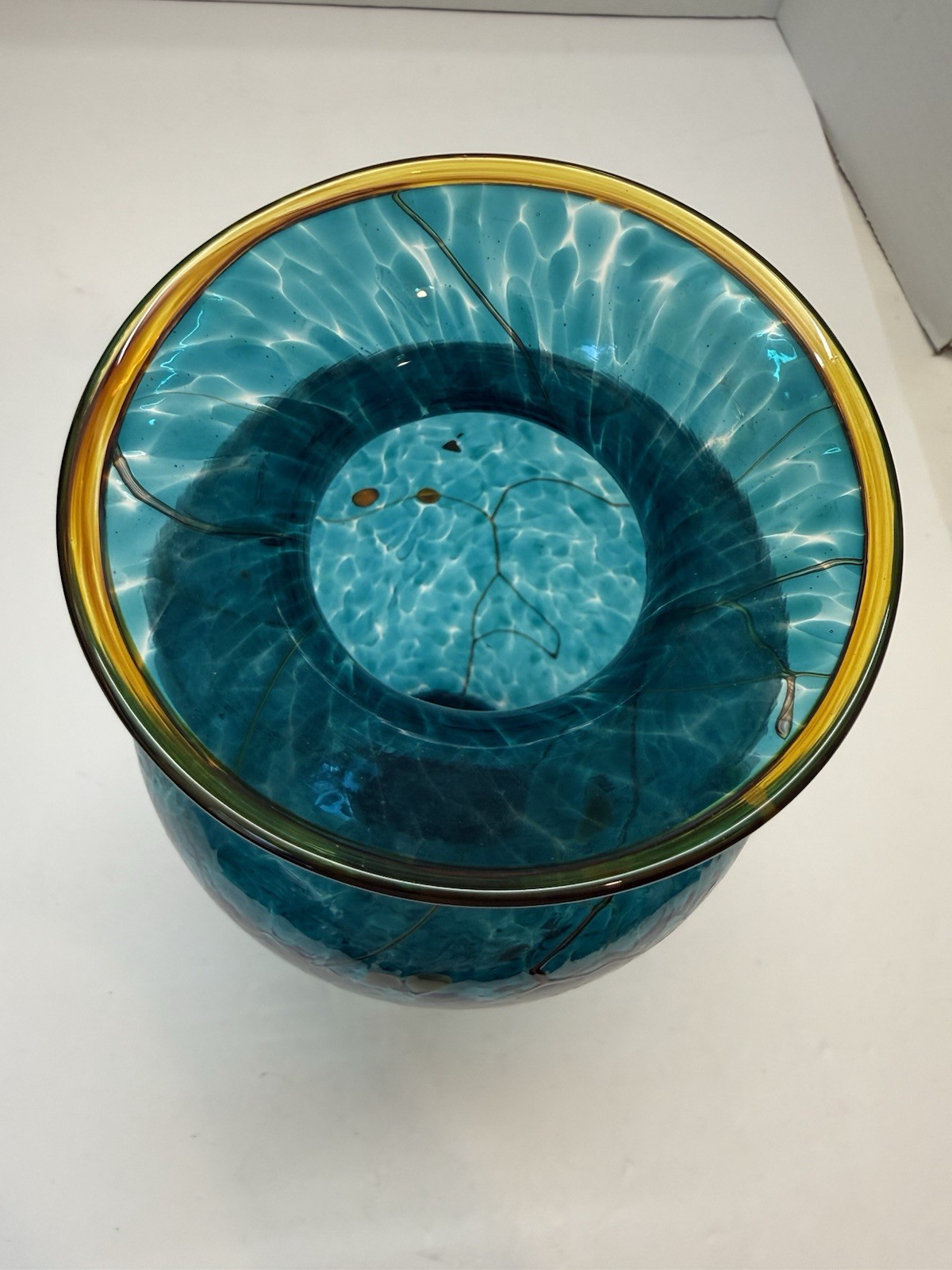 Studio Art Glass Opal art Glass Evergreen Classic Vase Hand-blown turquoise 10”