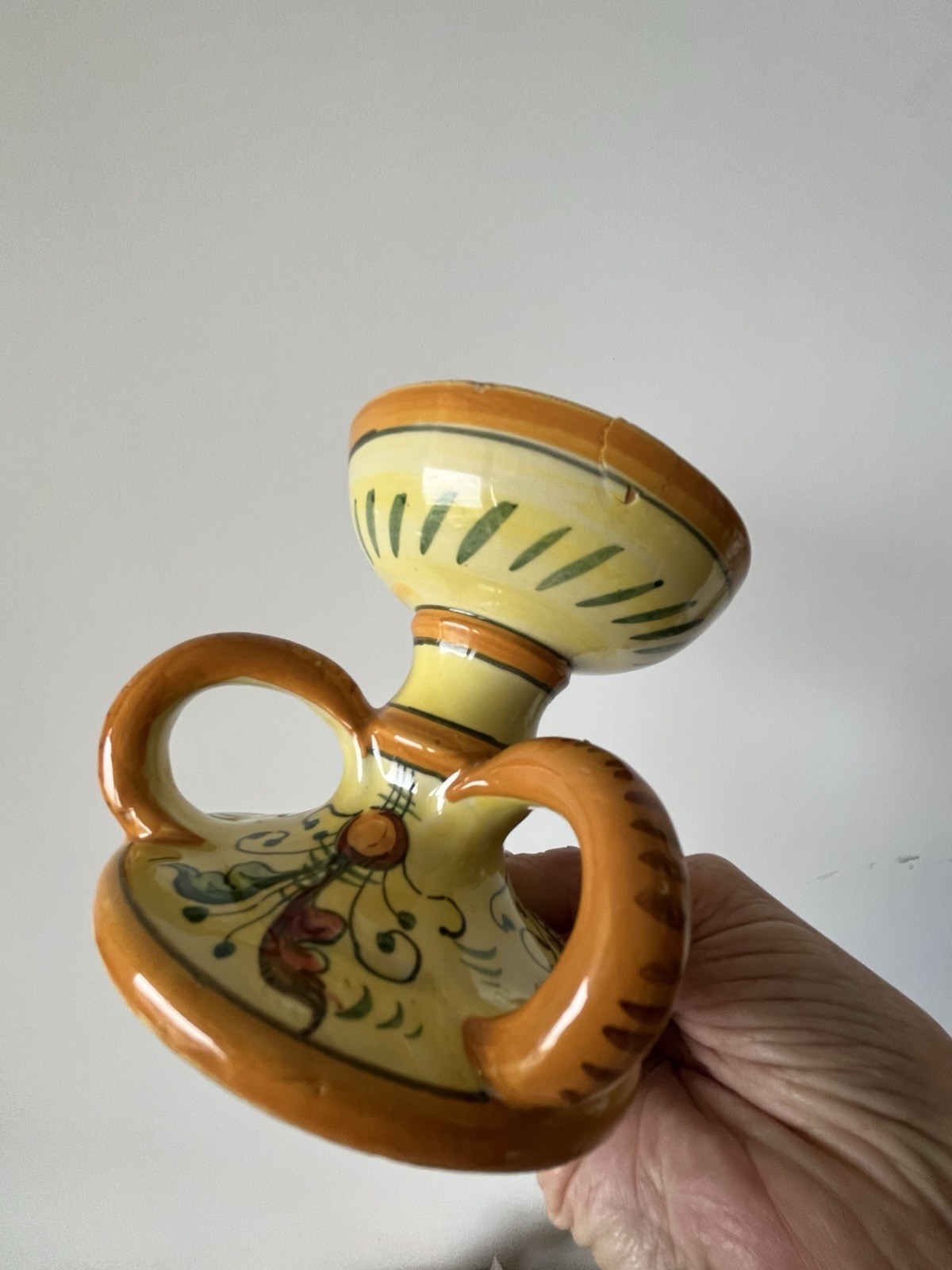 Pair of Vintage Cellini Italy Candlesticks, Hand-Painted Ceramic Pottery #803