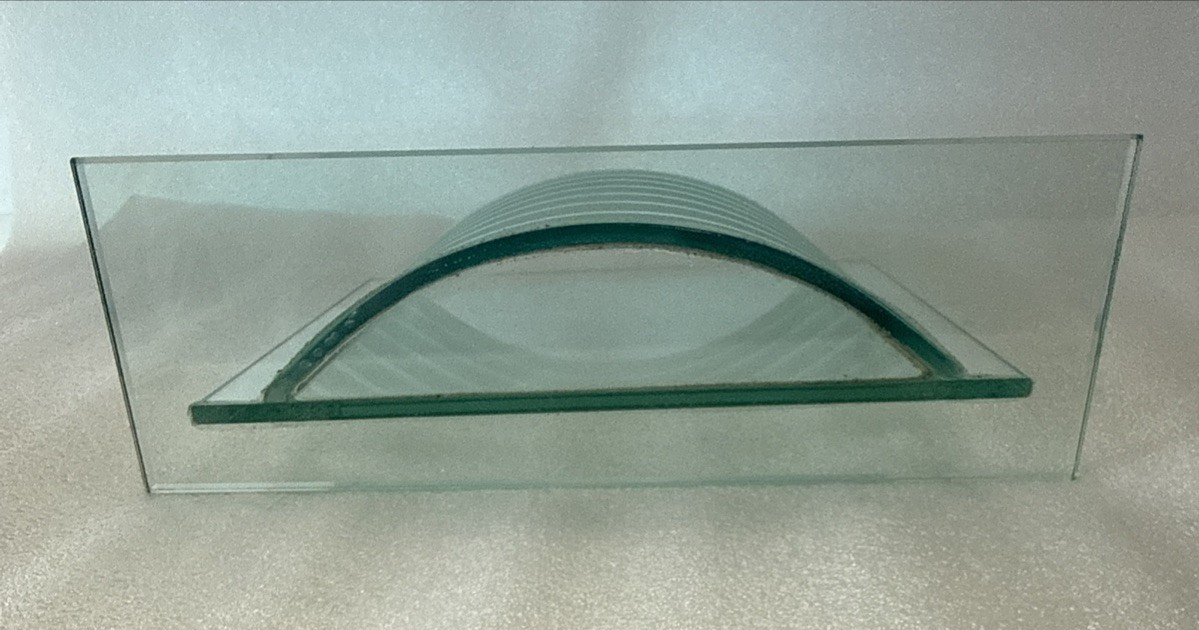 Modern Art Glass Vase or Planter Unique Bowed Etched Horizontal Stripes 9.5″x10″