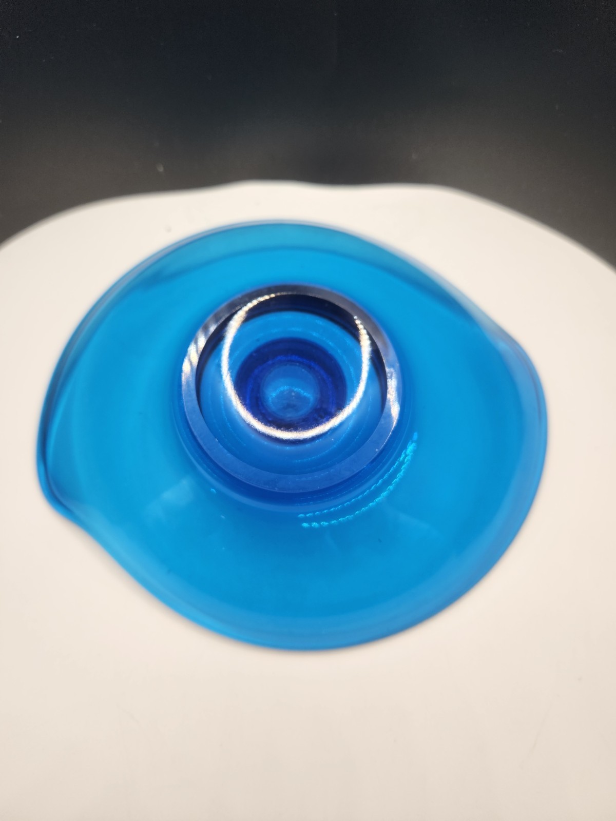 Vintage Viking Mid Century Blue Glass Modern Candle Stick Holder Bowl Epic MCM